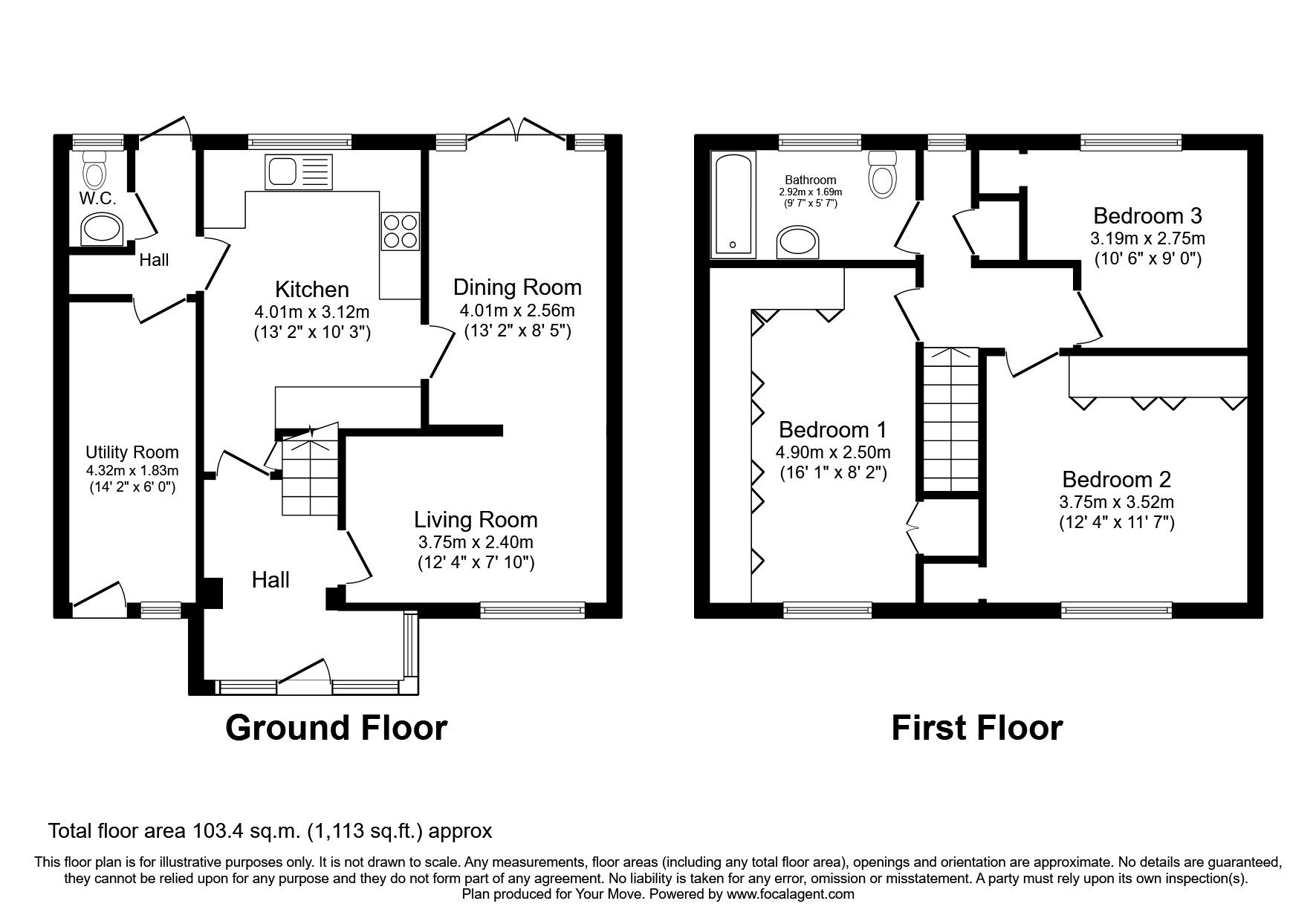 Floorplan of 3 bedroom Mid Terrace House to rent, Newfield Lane, Hemel Hempstead, Hertfordshire, HP2