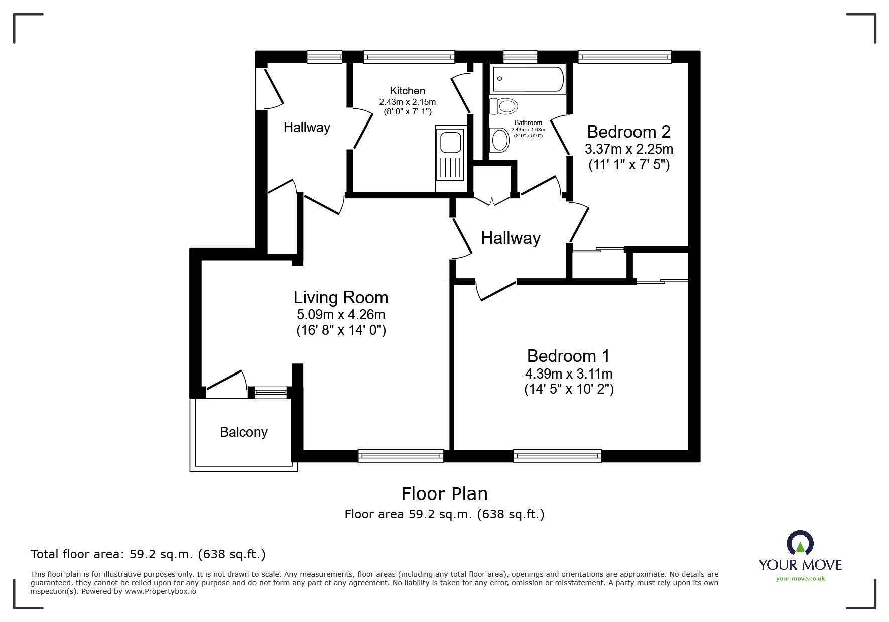 Floorplan of 2 bedroom  Flat for sale, Wood Lane End, Hemel Hempstead, Hertfordshire, HP2