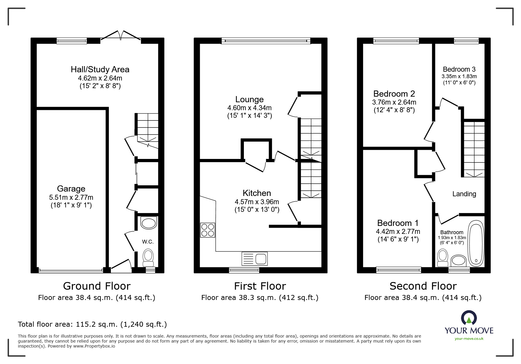 Floorplan of 3 bedroom Mid Terrace House for sale, Washington Avenue, Hemel Hempstead, Hertfordshire, HP2