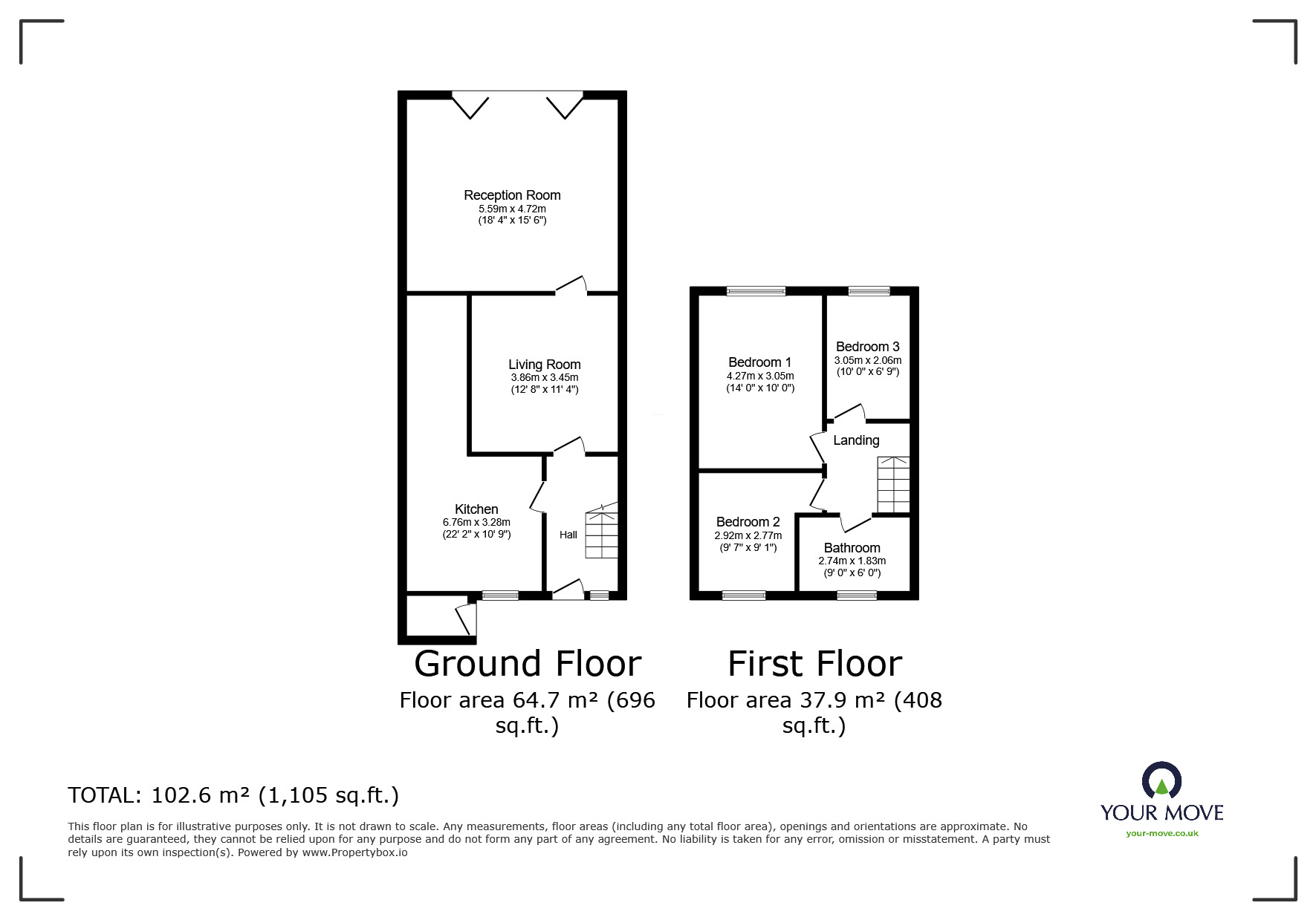 Floorplan of 3 bedroom Mid Terrace House for sale, Chaulden House Gardens, Hemel Hempstead, Hertfordshire, HP1