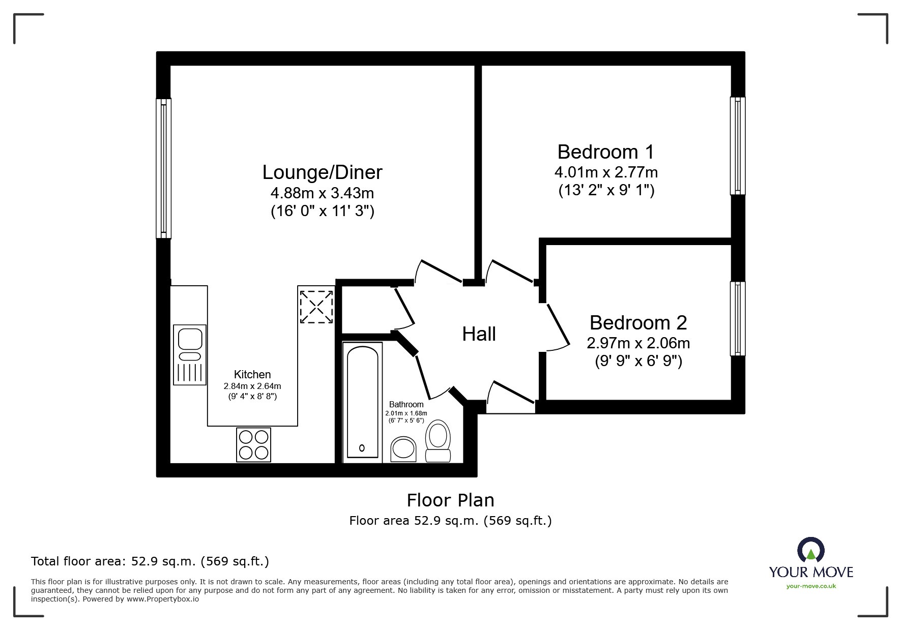 Floorplan of 2 bedroom  Flat for sale, Ashby Court, Hemel Hempstead, Hertfordshire, HP2