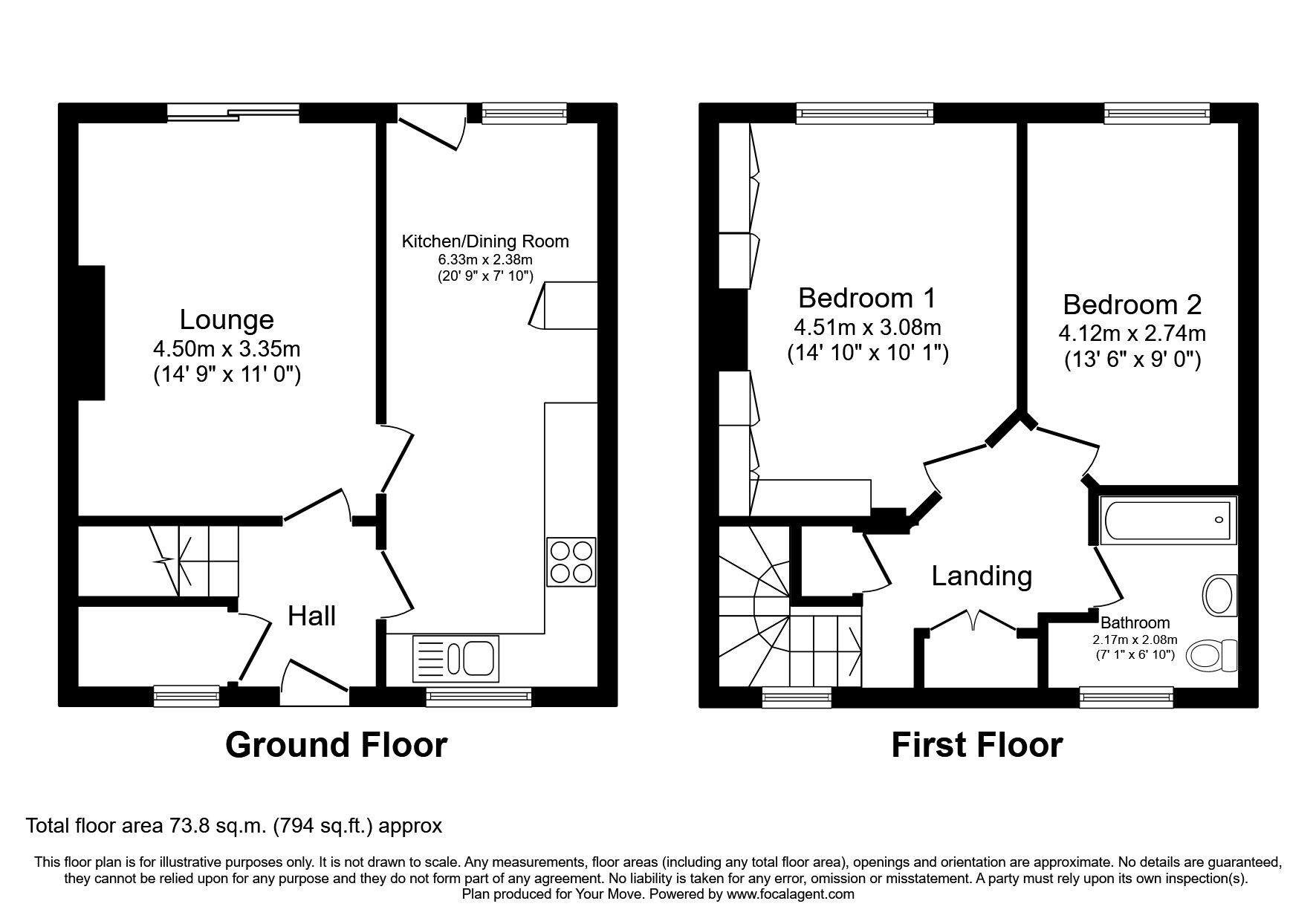 Floorplan of 2 bedroom Mid Terrace House for sale, Seaton Road, Hemel Hempstead, Hertfordshire, HP3