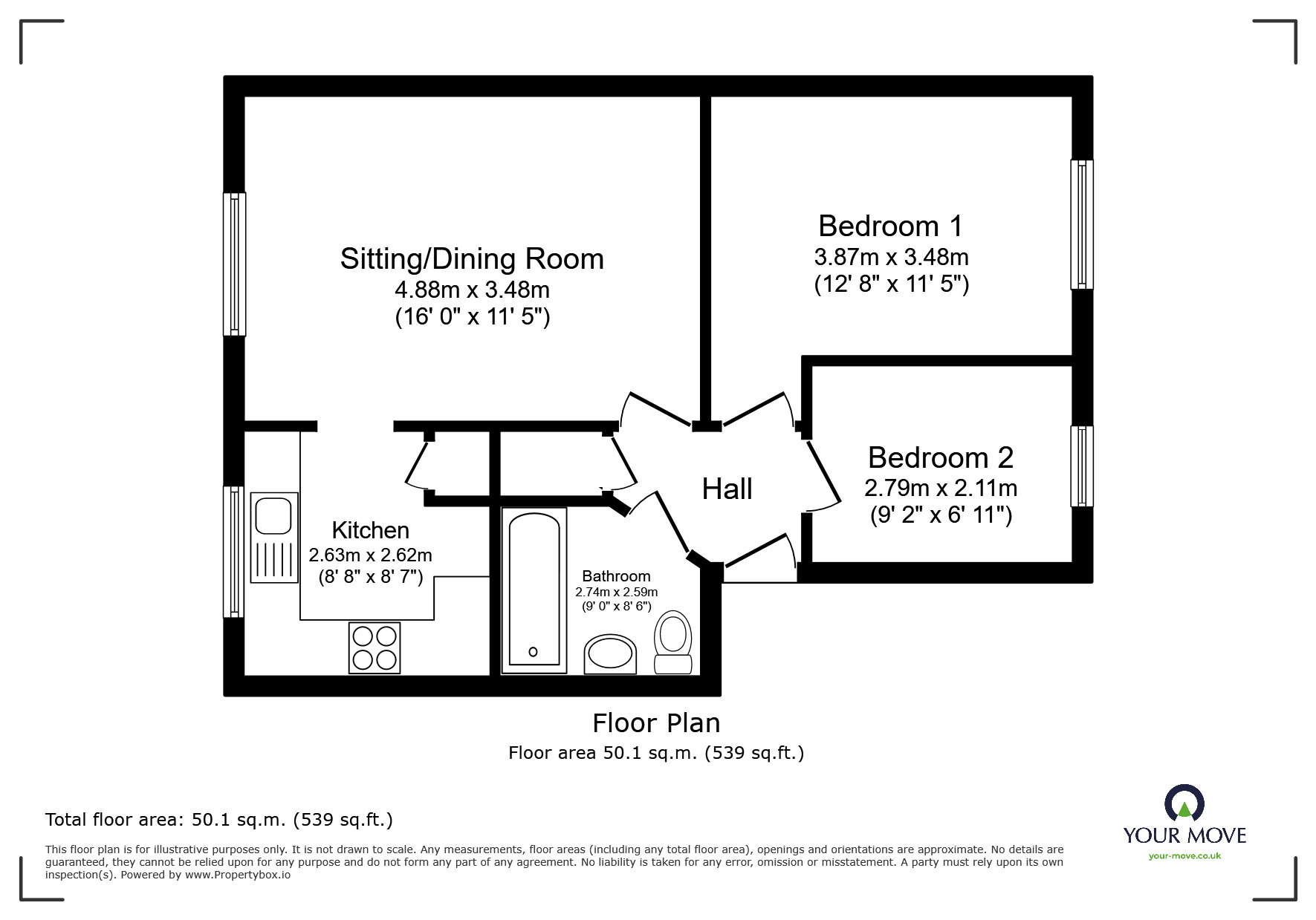Floorplan of 2 bedroom  Flat for sale, Nightingale Walk, Hemel Hempstead, Hertfordshire, HP2