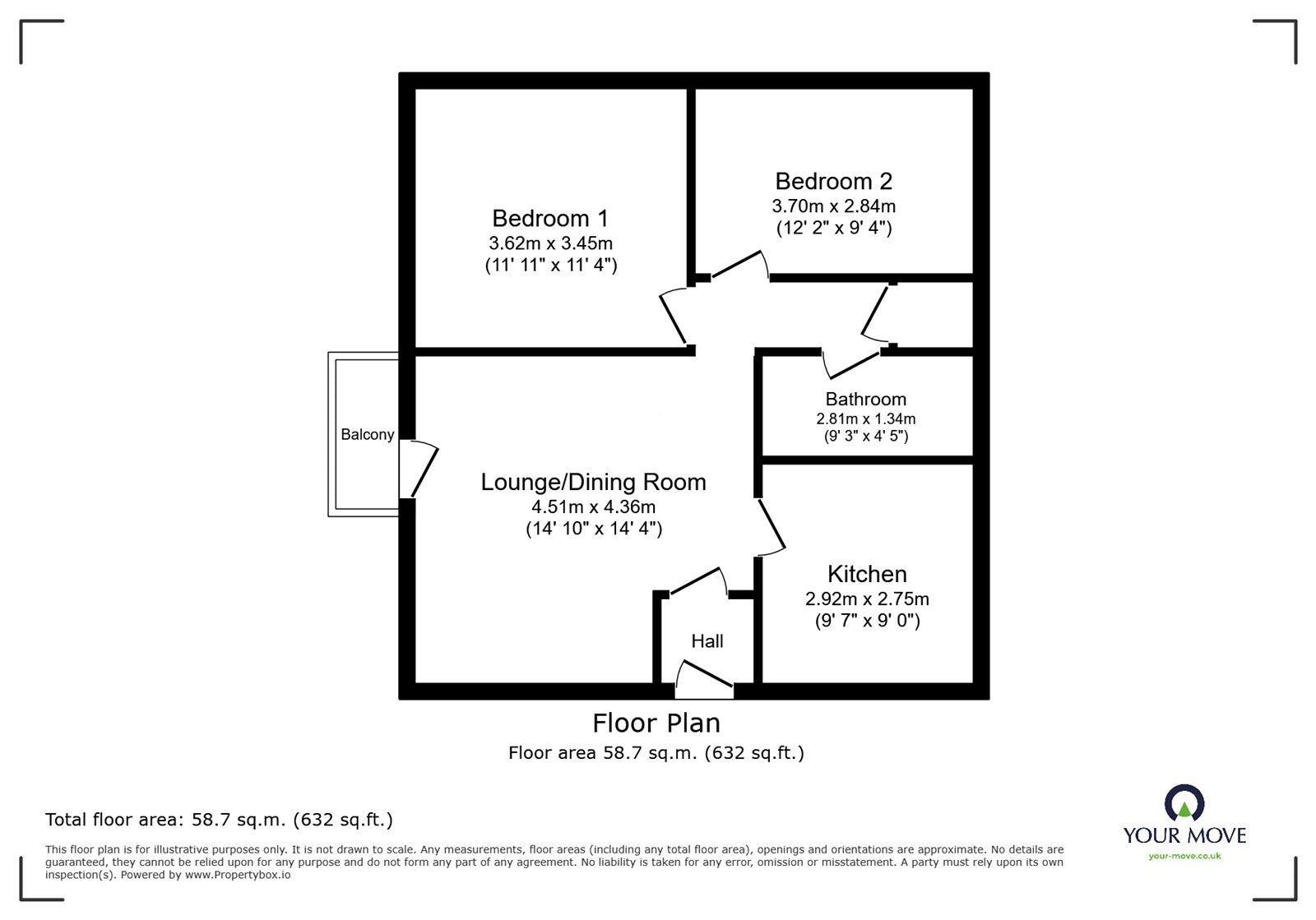 Floorplan of 2 bedroom  Flat to rent, Spring Lane, Hemel Hempstead, Hertfordshire, HP1