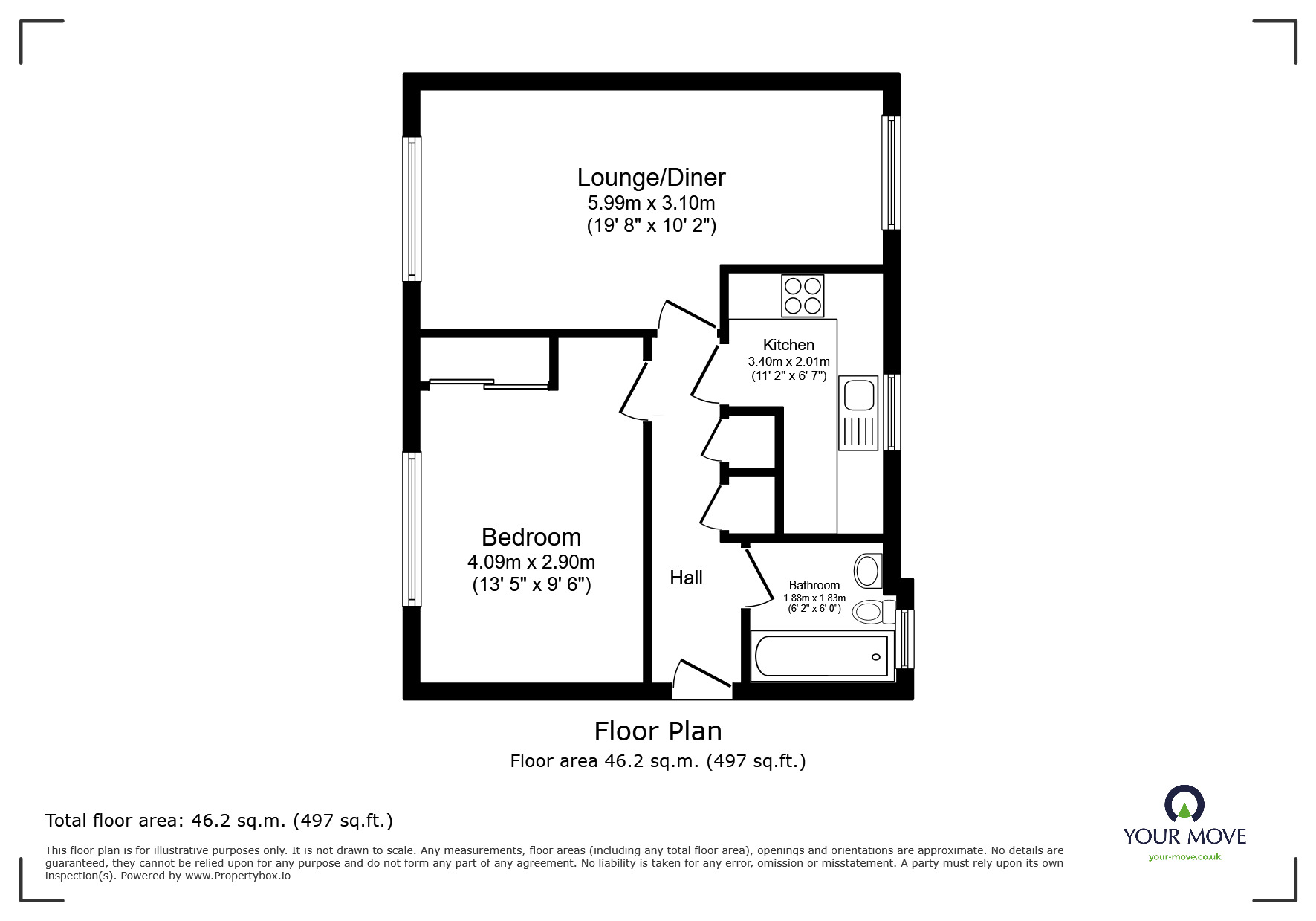 Floorplan of 1 bedroom  Flat for sale, Fennycroft Road, Hemel Hempstead, Hertfordshire, HP1