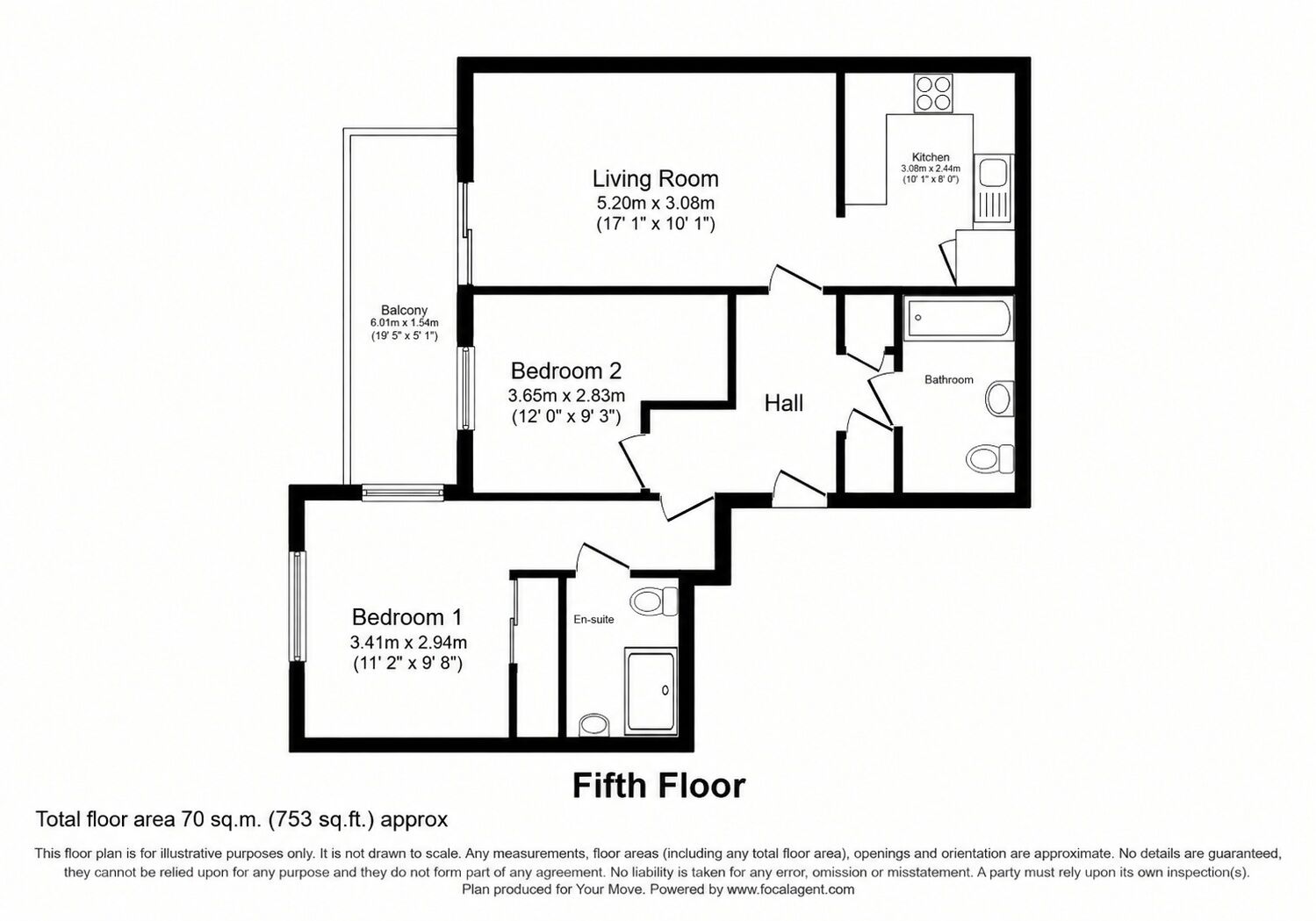 Floorplan of 2 bedroom Flat for sale, Cotterells, Hemel Hempstead, Hertfordshire, HP1
