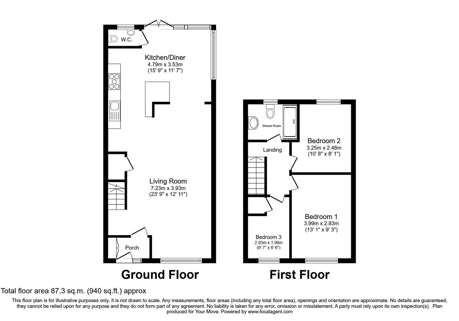 Floorplan of 3 bedroom Mid Terrace House for sale, Codicote Row, Hemel Hempstead, Hertfordshire, HP2
