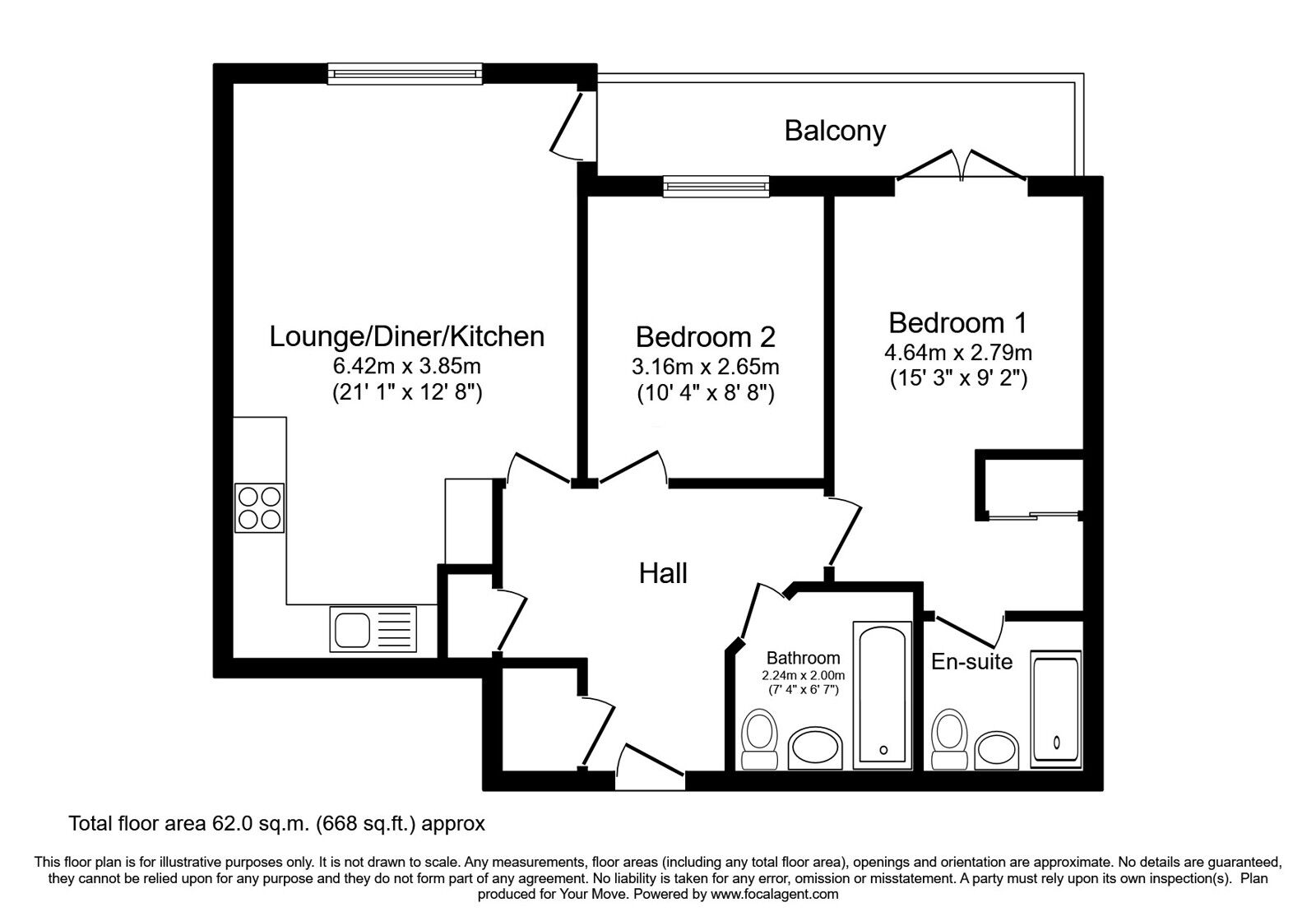 Floorplan of 2 bedroom Flat for sale, Selden Hill, Hemel Hempstead, Hertfordshire, HP2