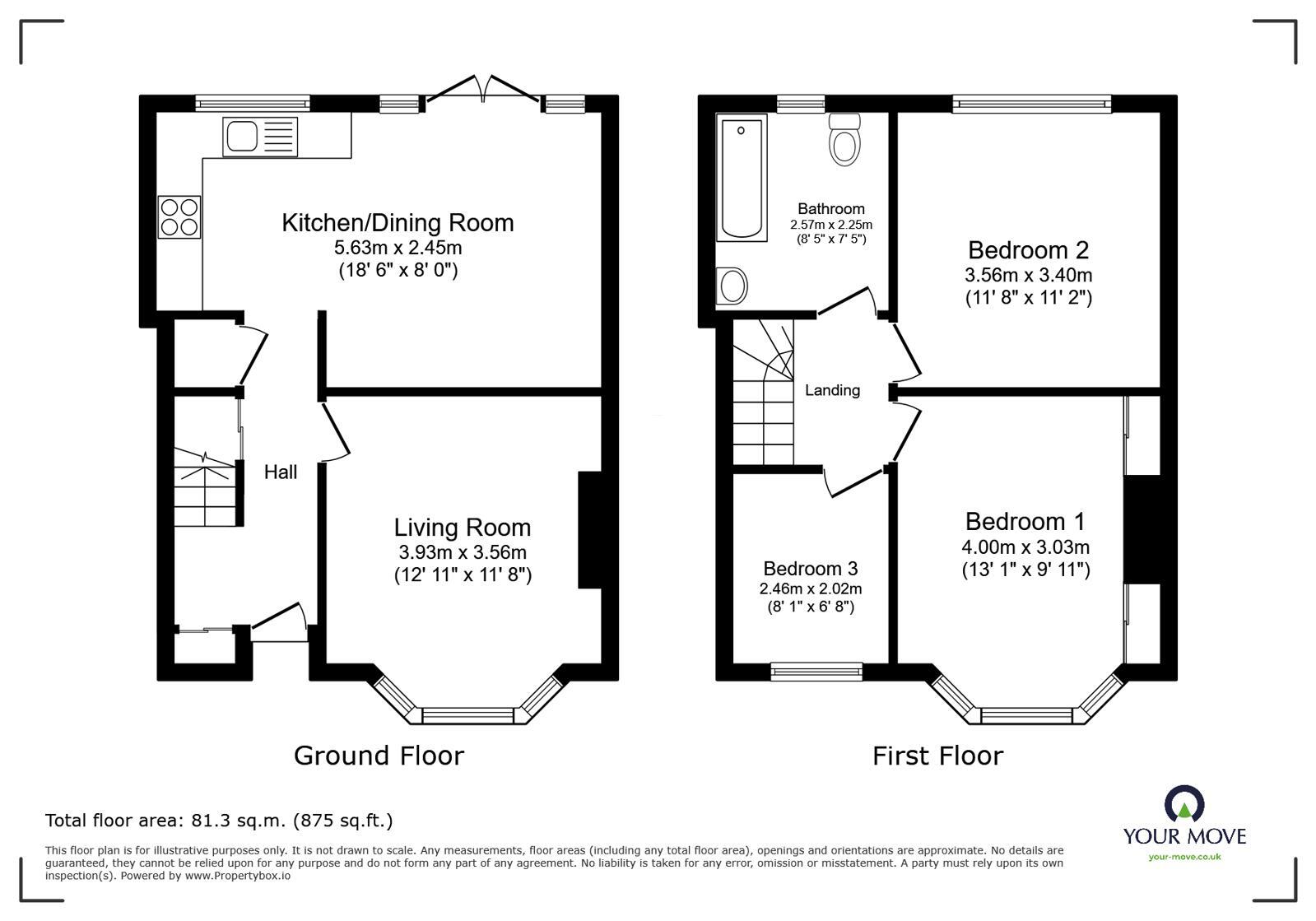 Floorplan of 3 bedroom Mid Terrace House for sale, Mountfield Road, Hemel Hempstead, Hertfordshire, HP2