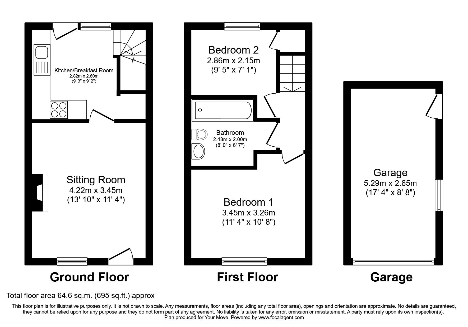 Floorplan of 2 bedroom End Terrace House to rent, Main Street, Desford, Leicestershire, LE9