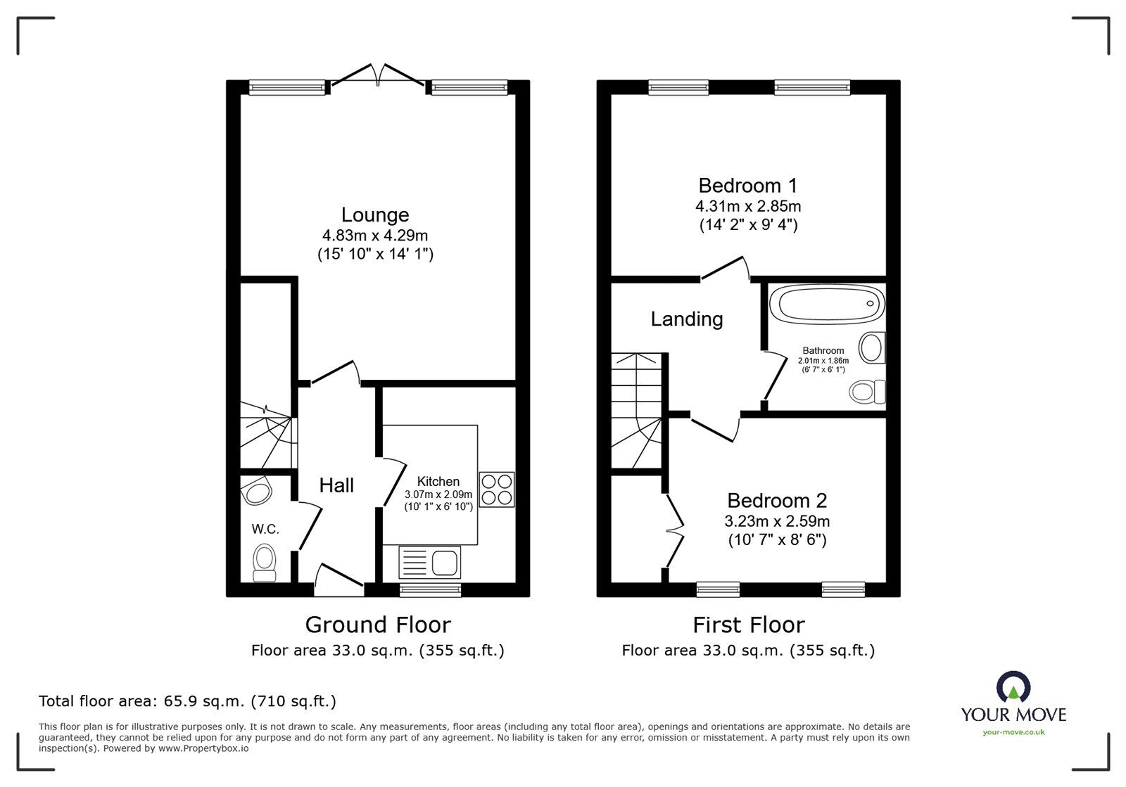 Floorplan of 2 bedroom Mid Terrace House for sale, Highgrove Close, Burbage, Leicestershire, LE10