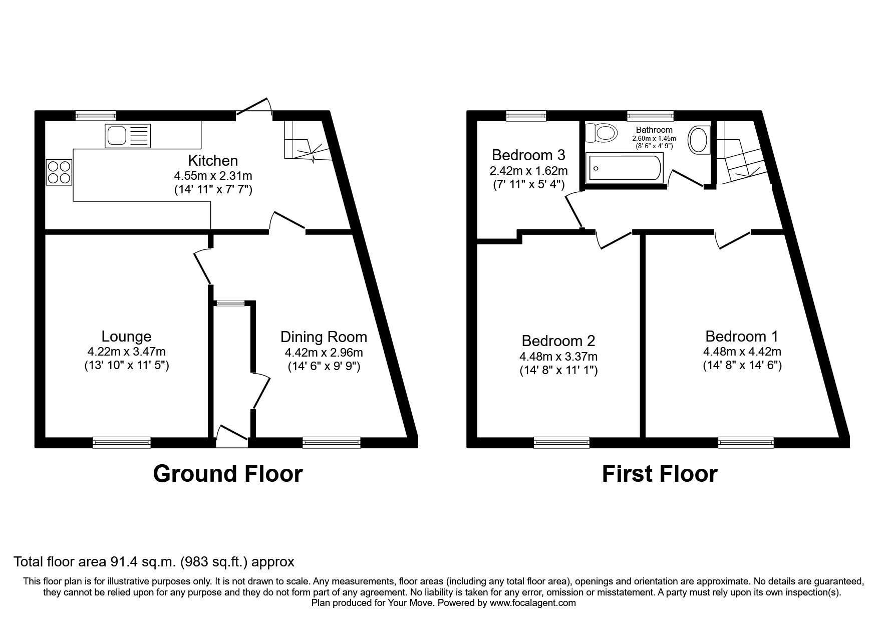 Floorplan of 3 bedroom Mid Terrace House for sale, Albert Road, Hinckley, Leicestershire, LE10