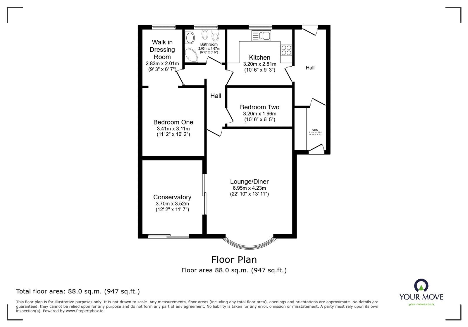 Floorplan of 2 bedroom Semi Detached Bungalow for sale, Ribblesdale Avenue, Hinckley, Leicestershire, LE10