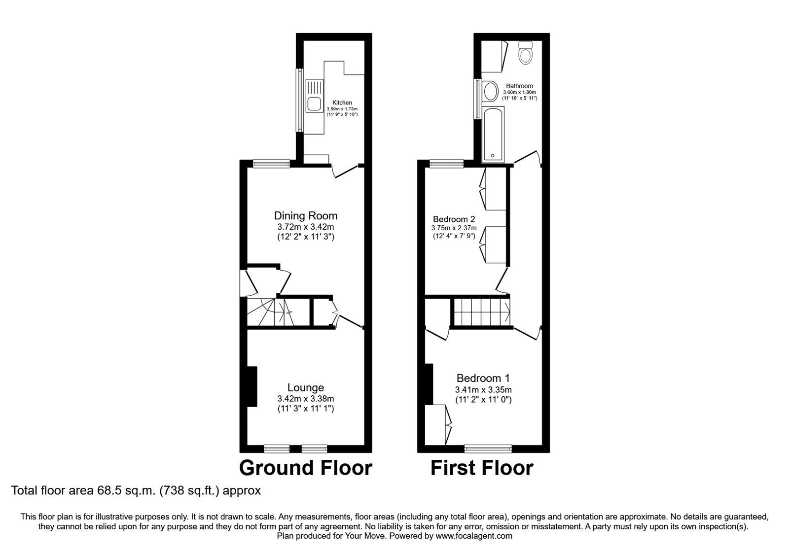Floorplan of 2 bedroom End Terrace House to rent, Thornycroft Road, Hinckley, Leicestershire, LE10