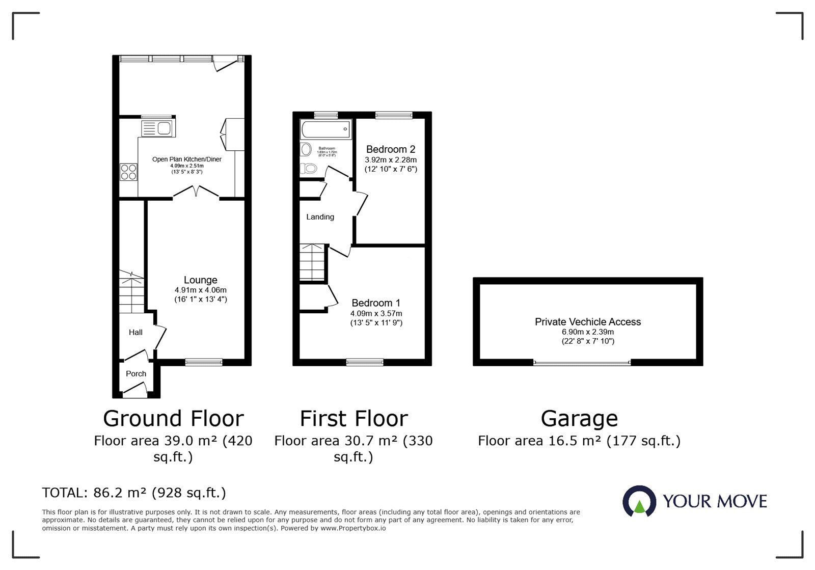 Floorplan of 2 bedroom Mid Terrace House to rent, Millers Green, Burbage, Leicestershire, LE10