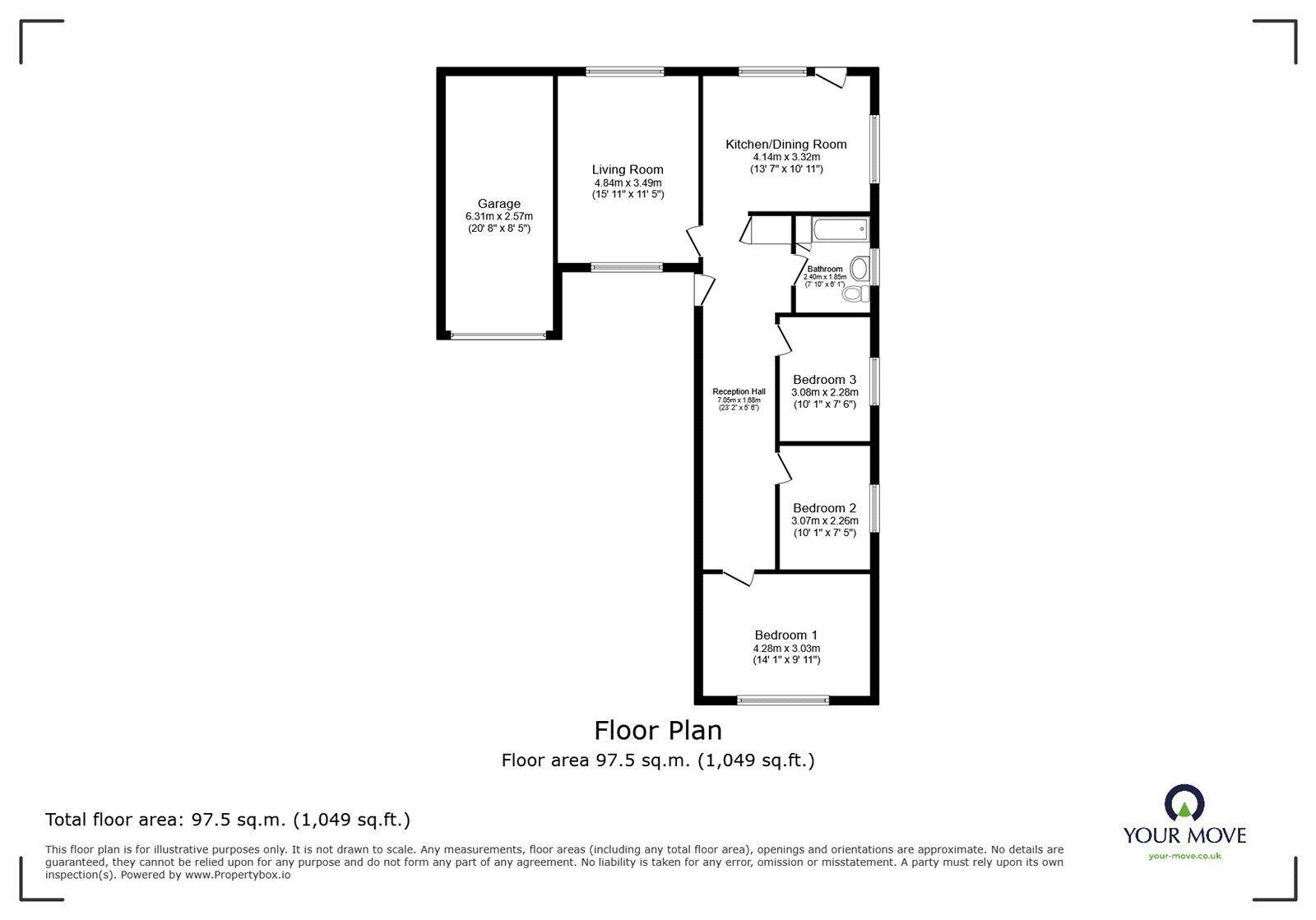Floorplan of 3 bedroom Detached Bungalow for sale, Rosewood Close, Burbage, Leicestershire, LE10