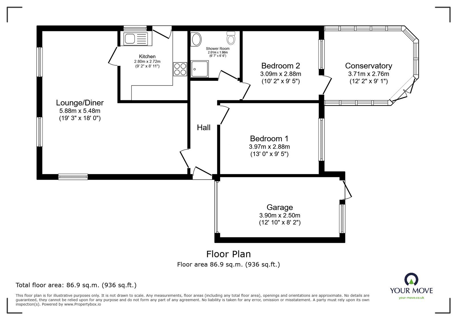 Floorplan of 2 bedroom Detached Bungalow for sale, Kirfield Drive, Hinckley, Leicestershire, LE10