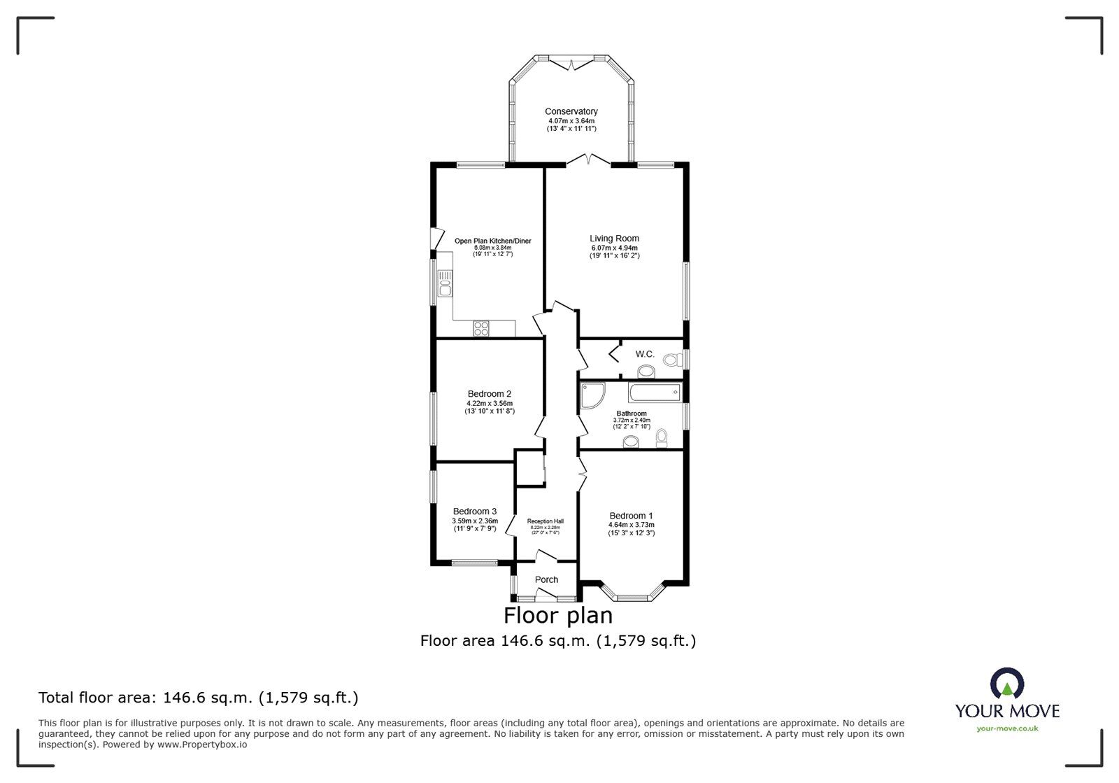 Floorplan of 3 bedroom Detached Bungalow for sale, Main Street, Newbold Verdon, Leicestershire, LE9