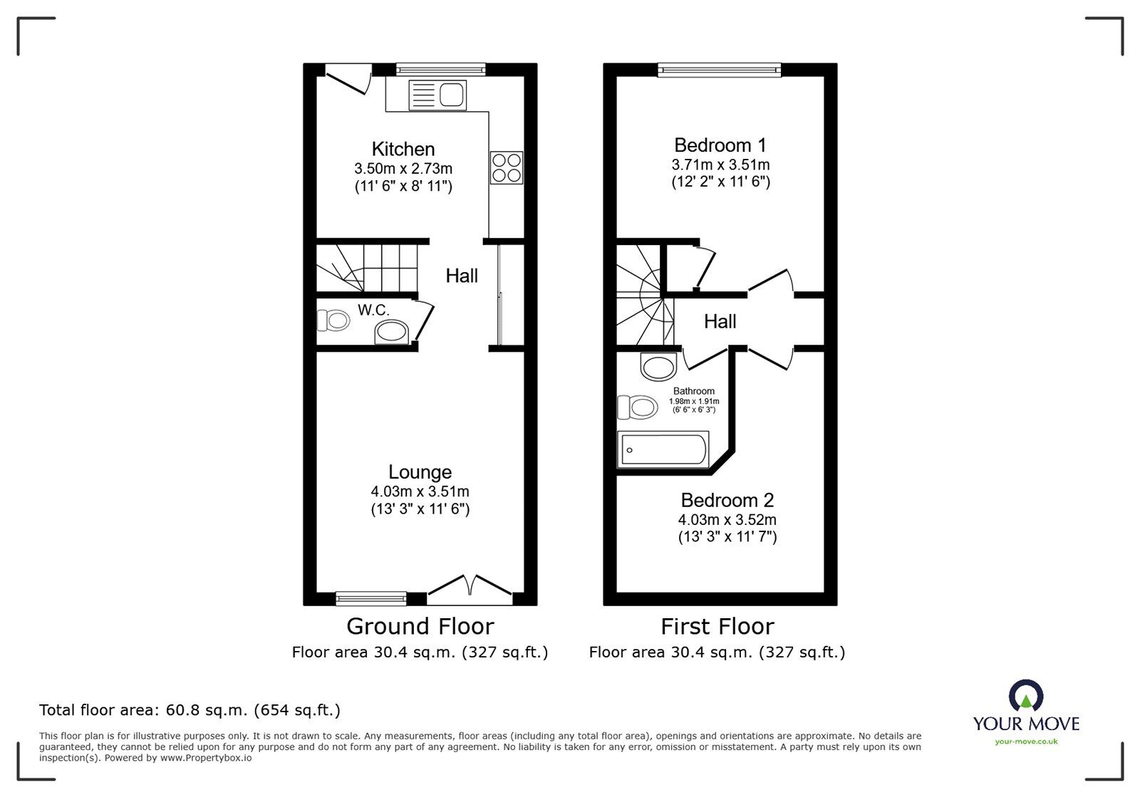 Floorplan of 2 bedroom Mid Terrace House for sale, Queens Close, Earl Shilton, Leicestershire, LE9