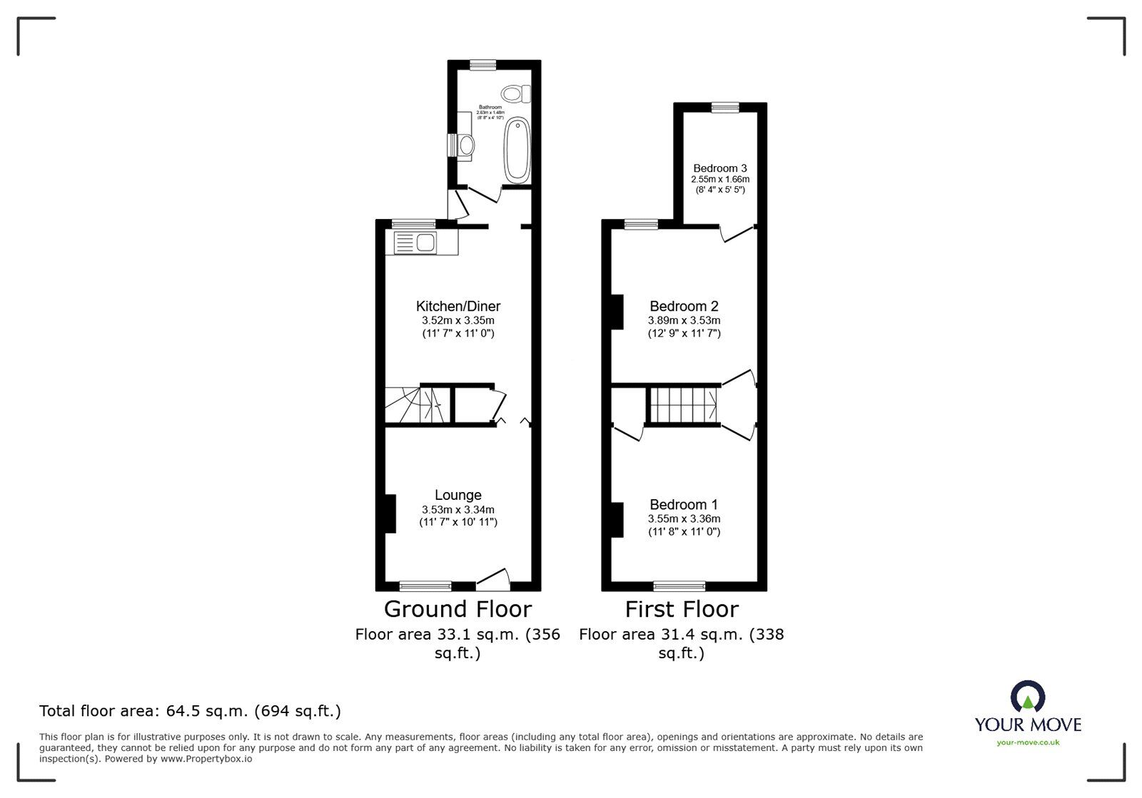 Floorplan of 3 bedroom Mid Terrace House for sale, Stafford Street, Barwell, Leicestershire, LE9