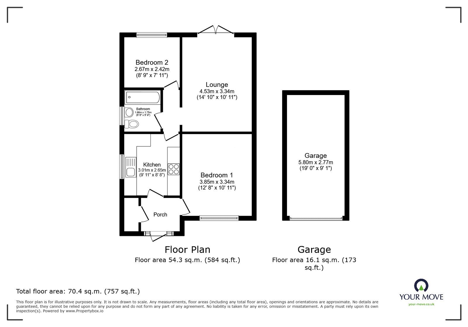 Floorplan of 2 bedroom Semi Detached Bungalow for sale, Kerry Close, Barwell, Leicestershire, LE9