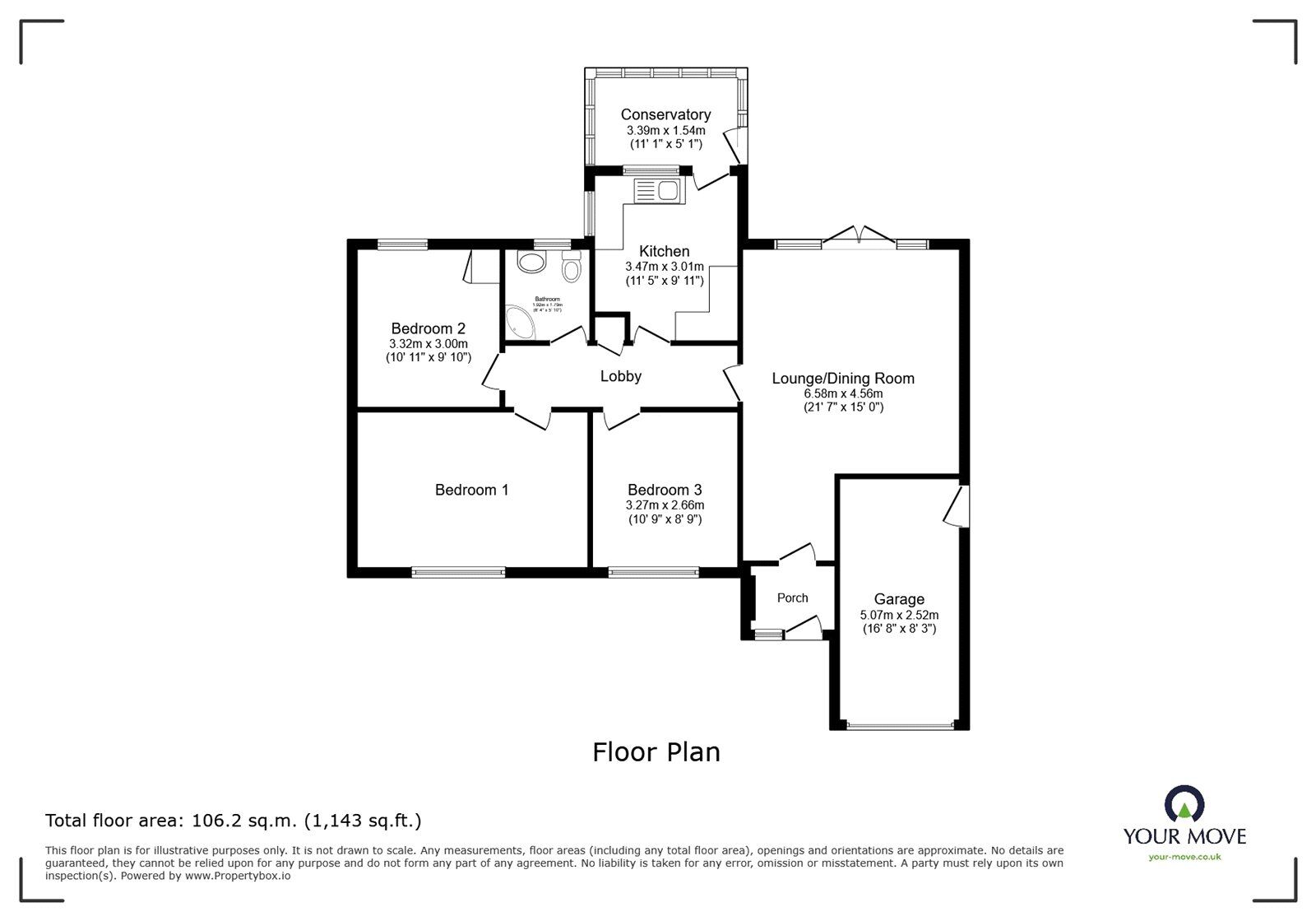 Floorplan of 3 bedroom Detached Bungalow for sale, Bell Lane, Newbold Verdon, Leicestershire, LE9