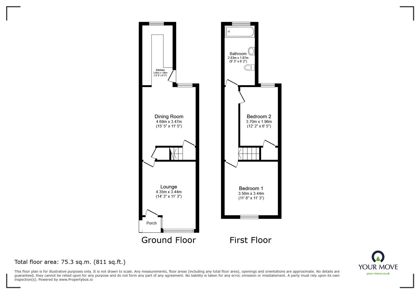 Floorplan of 2 bedroom Mid Terrace House for sale, Hinckley Road, Burbage, Leicestershire, LE10