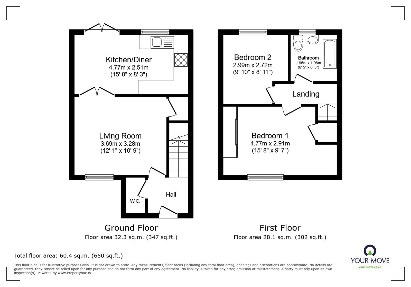 Floorplan of 2 bedroom Mid Terrace House to rent, Colts Close, Burbage, Leicestershire, LE10