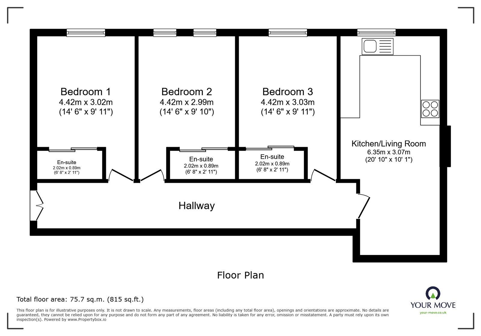 Floorplan of 3 bedroom Flat to rent, Co-Op Close, Barwell, Leicestershire, LE9