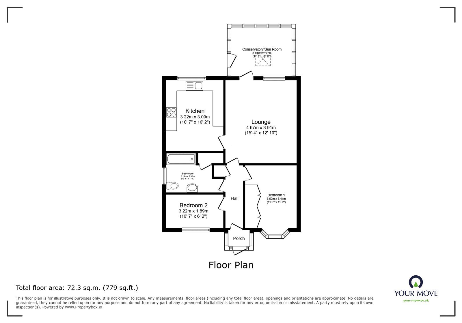 Floorplan of 2 bedroom Semi Detached Bungalow for sale, Spinney Drive, Botcheston, Leicestershire, LE9