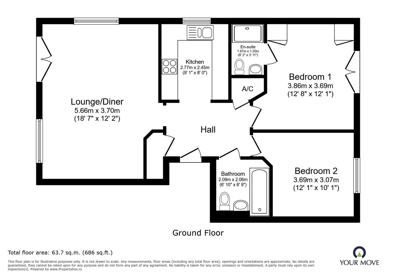 Floorplan of 2 bedroom Flat for sale, Long Meadow Drive, Hinckley, Leicestershire, LE10