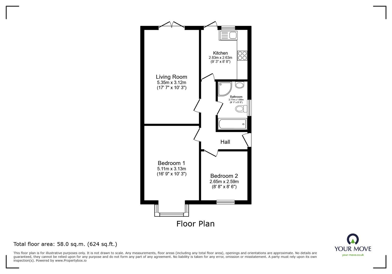 Floorplan of 2 bedroom Detached Bungalow to rent, Cuthberts Yard, Newbold Road, Nuneaton, CV13