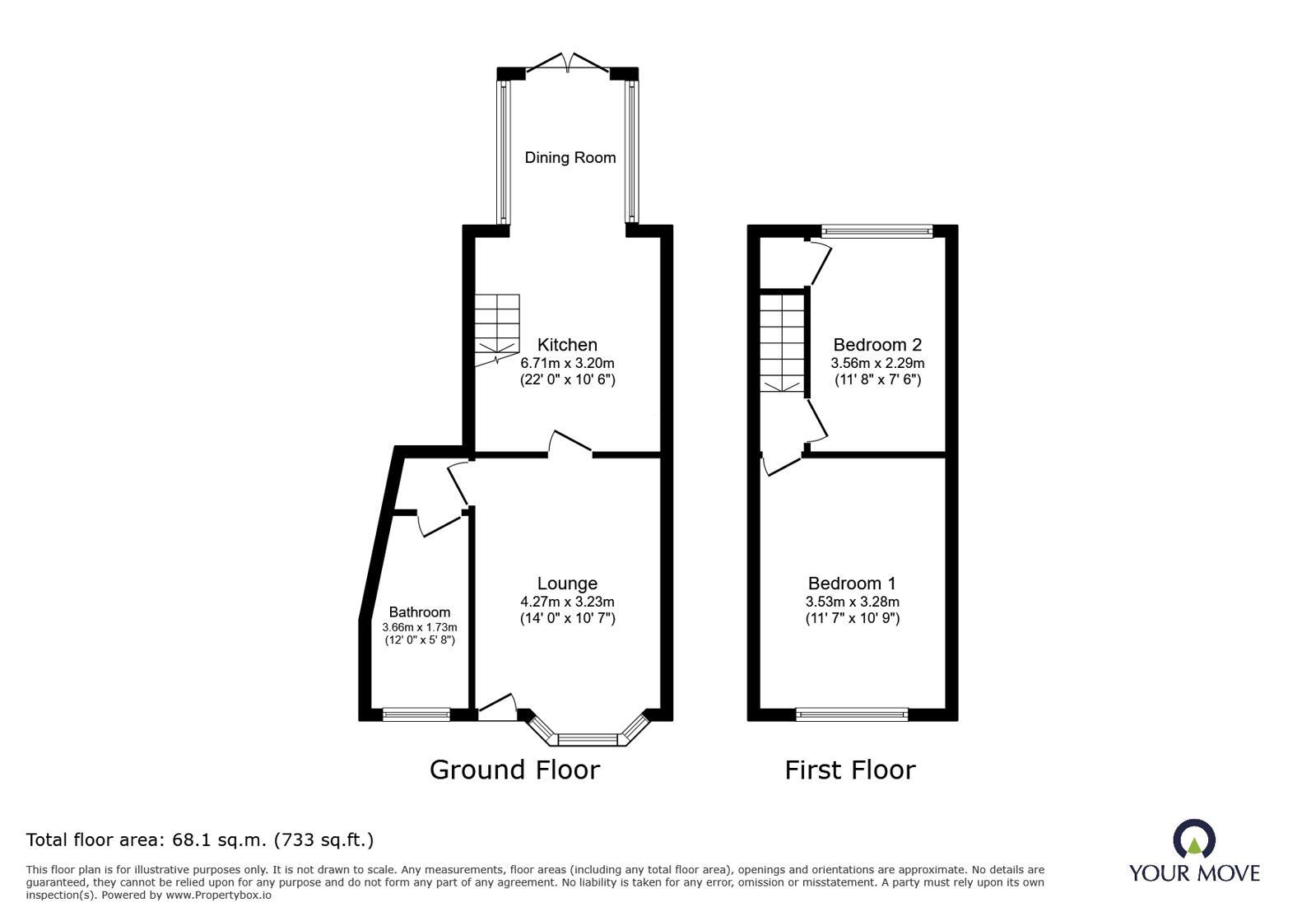 Floorplan of 2 bedroom End Terrace House for sale, Stanton Road, Sapcote, Leicestershire, LE9