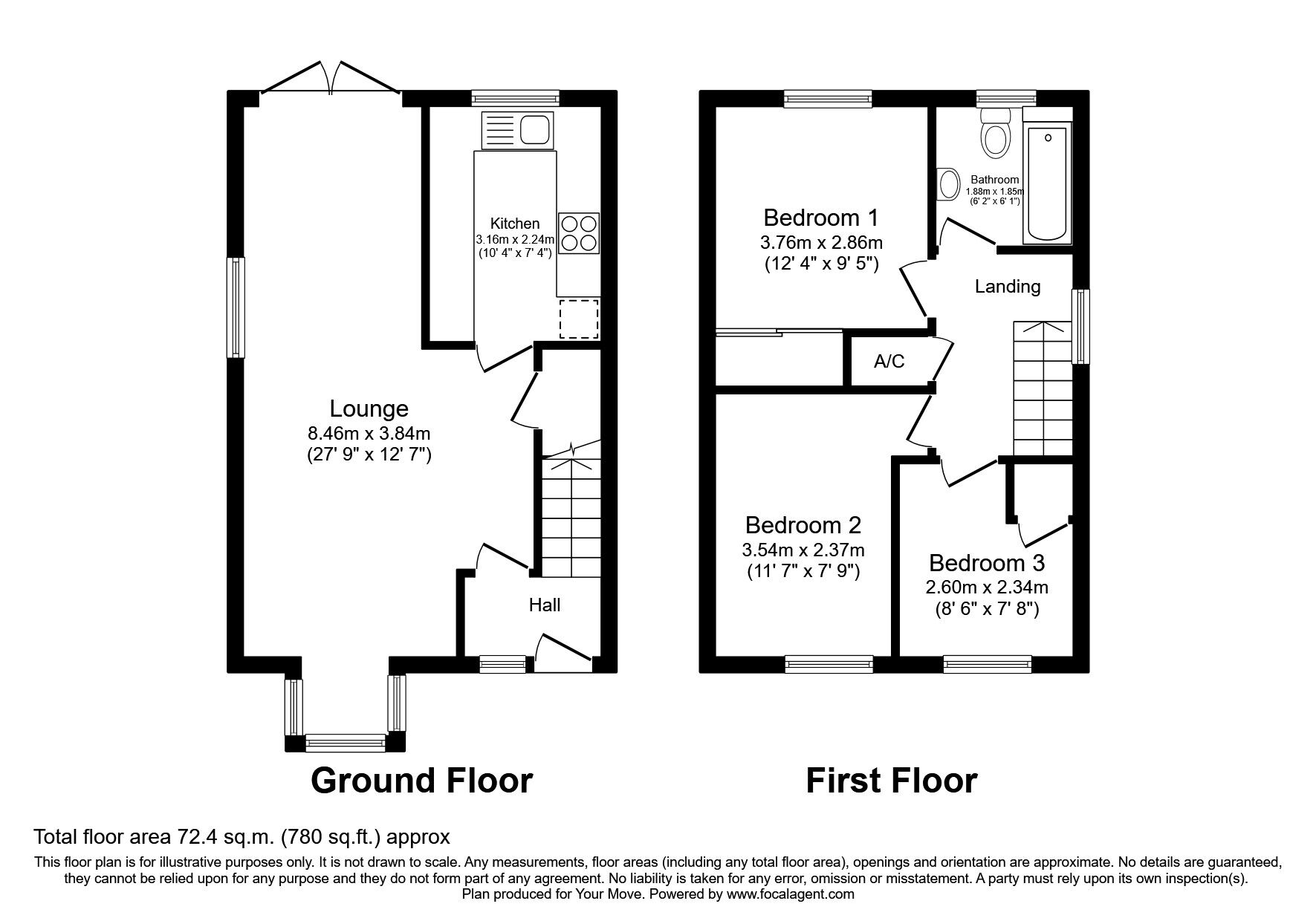 Floorplan of 3 bedroom Detached House to rent, Everest Close, Arlesey, Bedfordshire, SG15