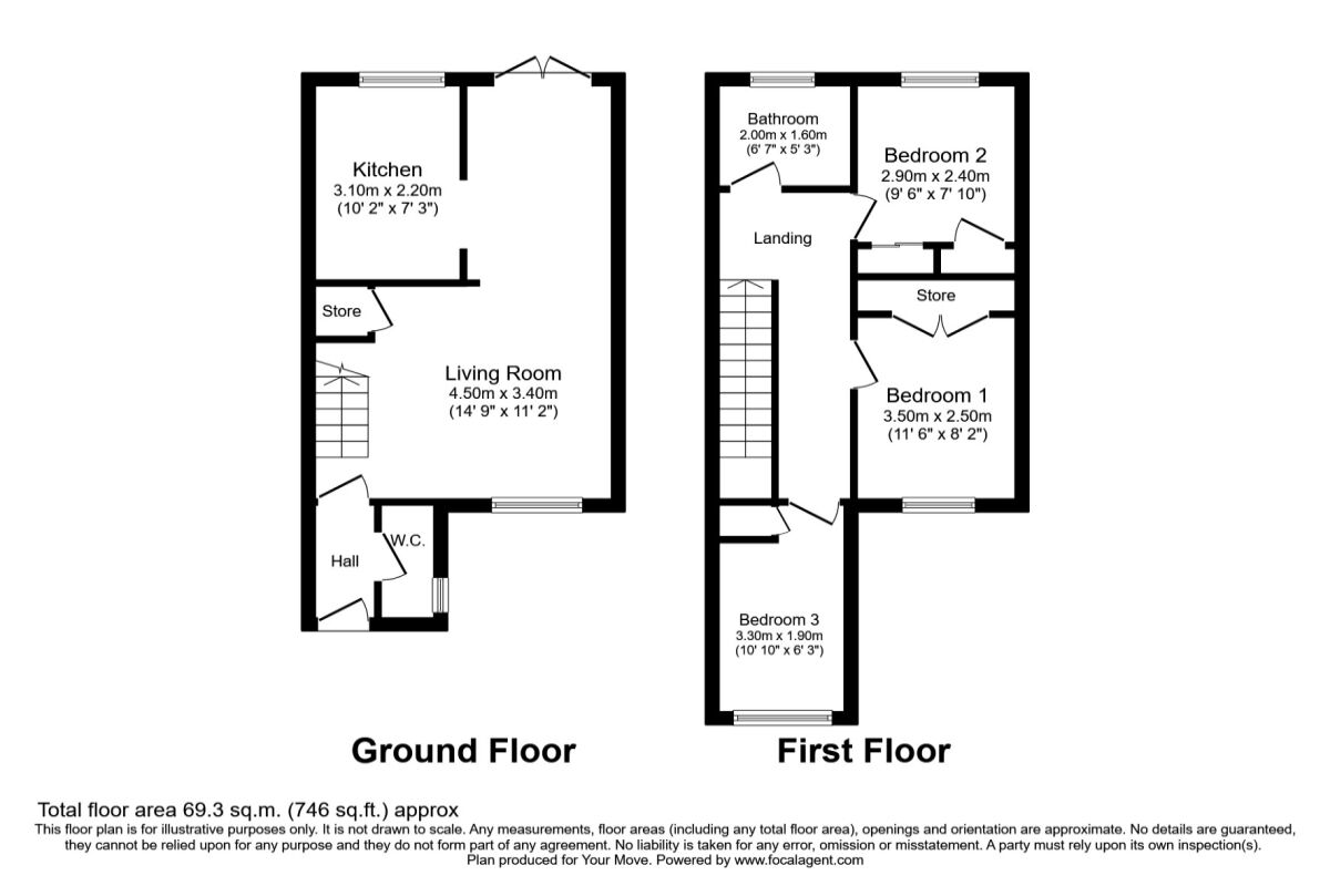 Floorplan of 3 bedroom  House to rent, Pomeroy Grove, Luton, Bedfordshire, LU2