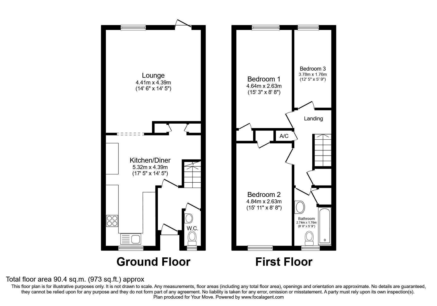 Floorplan of 3 bedroom  House to rent, Winchester Road, Sandy, Bedfordshire, SG19