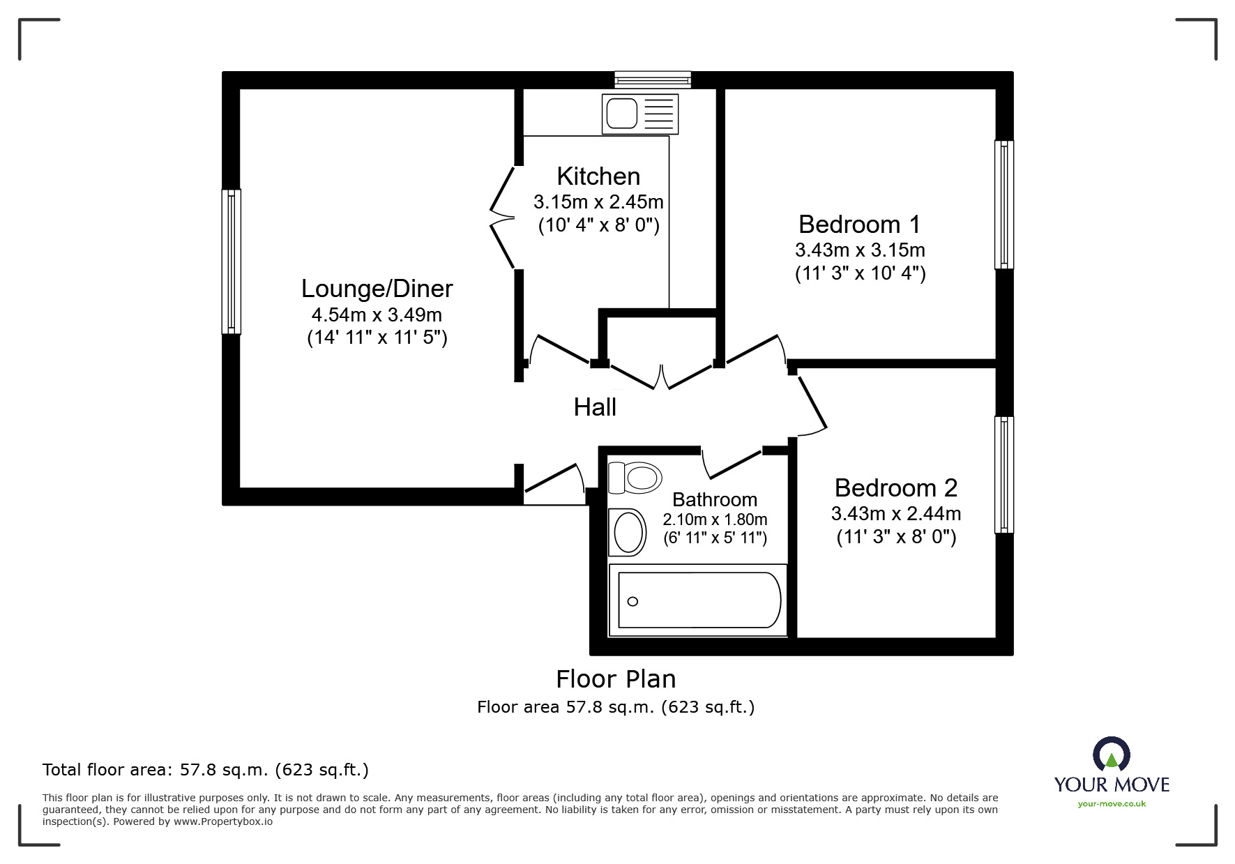 Floorplan of 2 bedroom  Flat for sale, Old Hale Way, Hitchin, Hertfordshire, SG5
