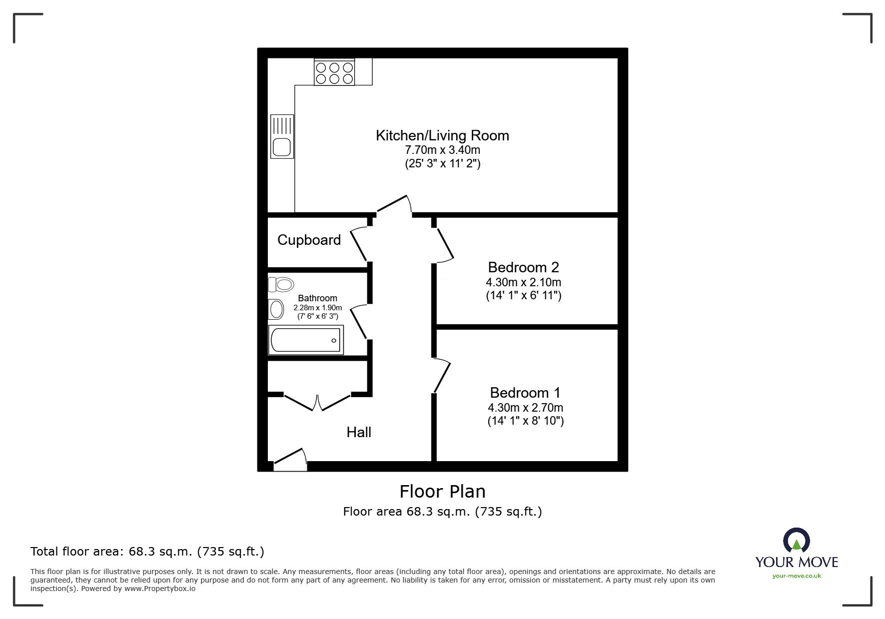 Floorplan of 2 bedroom  Flat for sale, Porthcawl Close, Stevenage, Hertfordshire, SG1