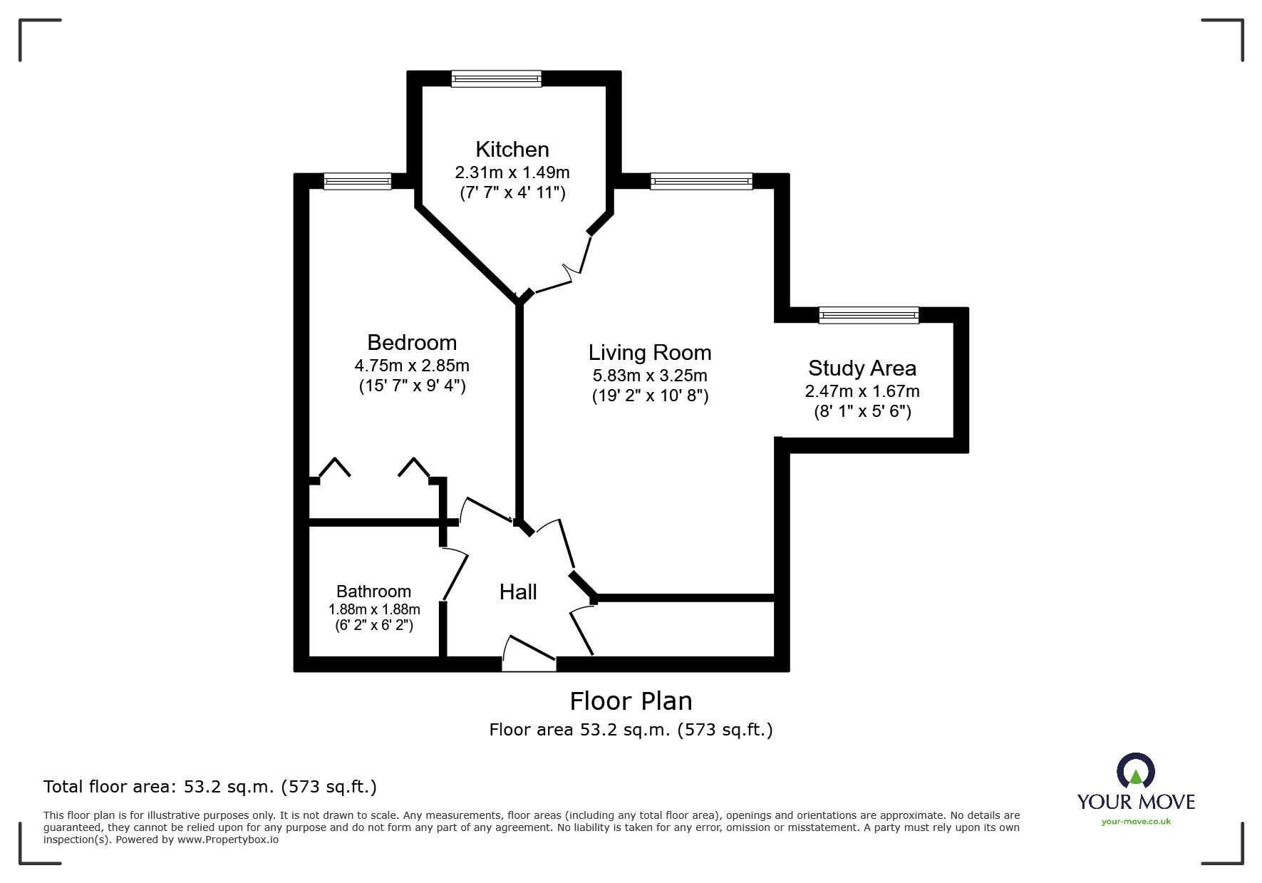 Floorplan of 1 bedroom  Flat for sale, Paynes Park, Hitchin, Hertfordshire, SG5