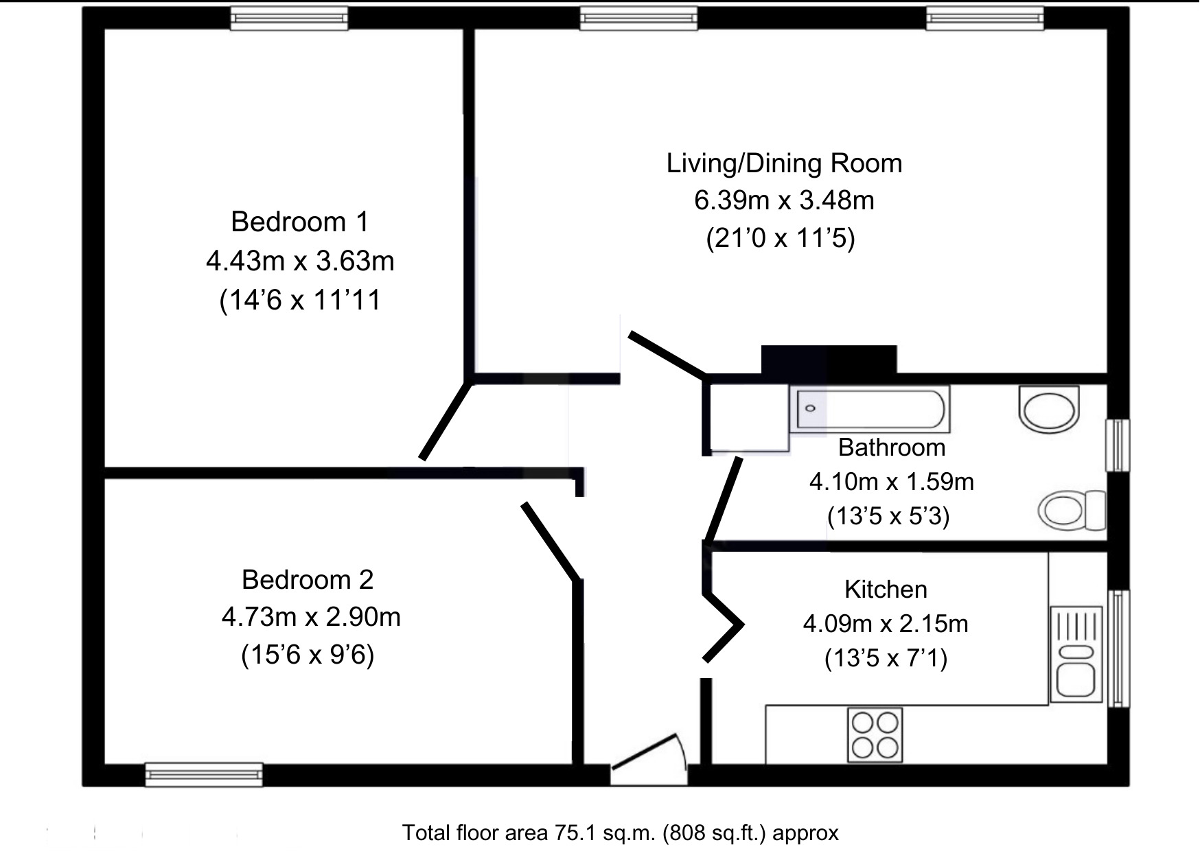 Floorplan of 2 bedroom  Flat to rent, Walnut Way, Hitchin, Hertfordshire, SG5