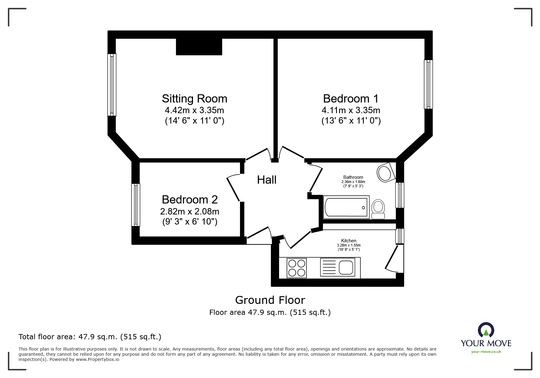 Floorplan of 2 bedroom  Flat for sale, Garrison Court, Hitchin, Hertfordshire, SG4