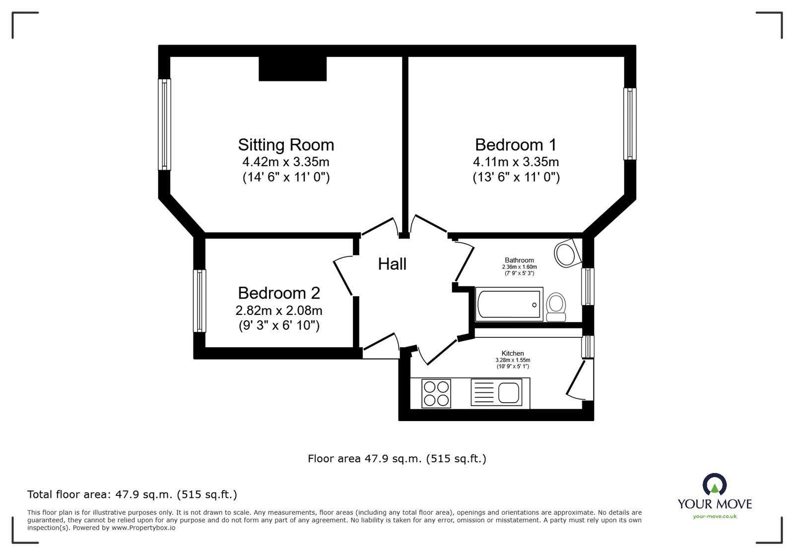 Floorplan of 2 bedroom  Flat for sale, Garrison Court, Hitchin, Hertfordshire, SG4
