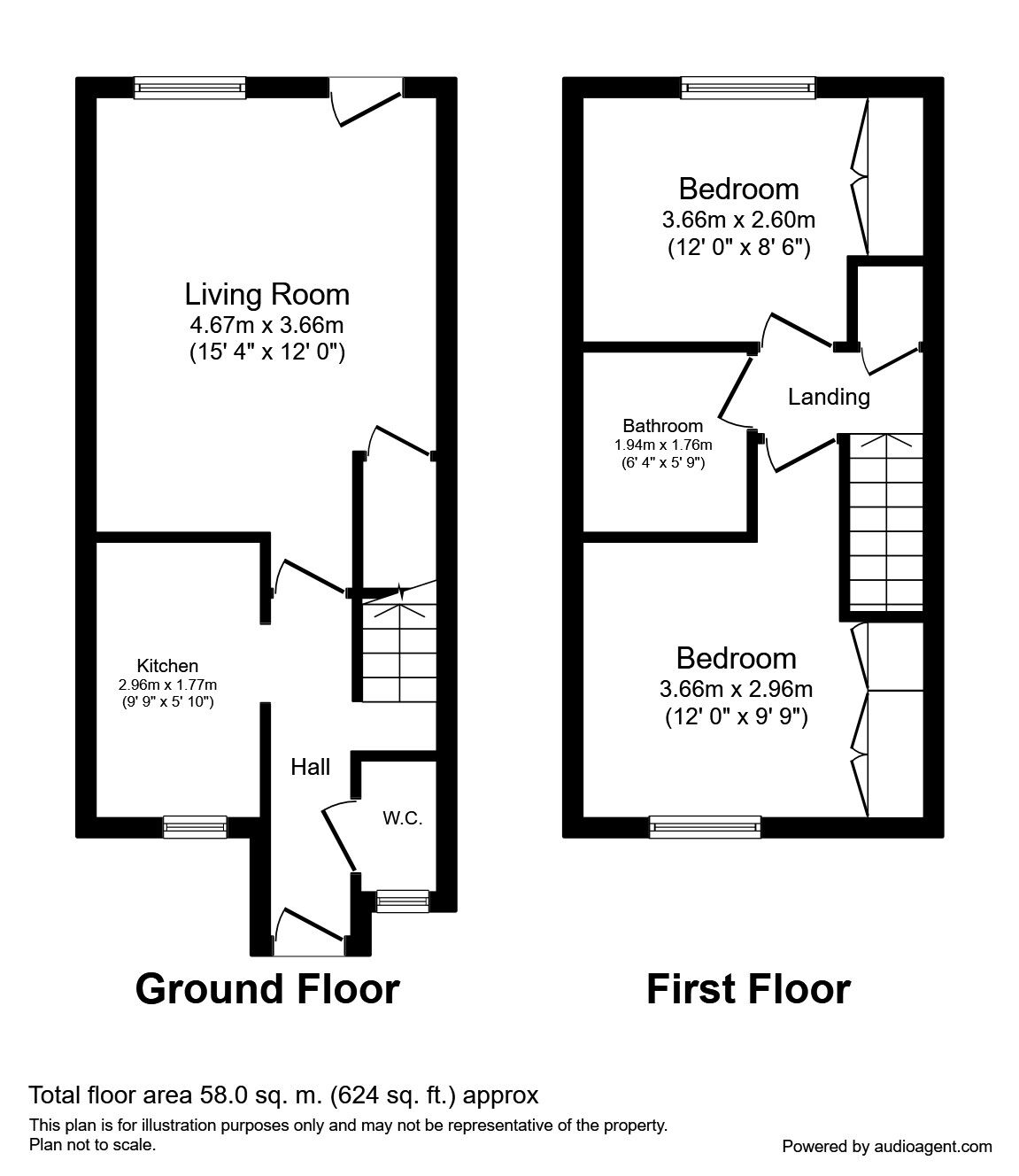 Floorplan of 2 bedroom Mid Terrace House to rent, Hayfield, Stevenage, Hertfordshire, SG2