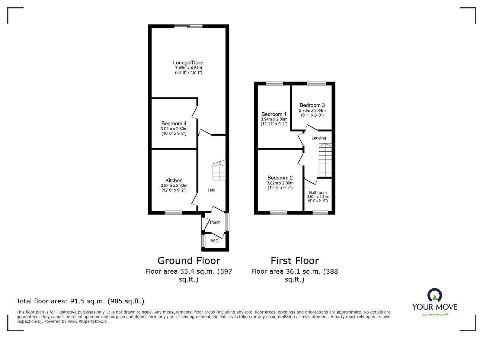 Floorplan of 4 bedroom Mid Terrace House to rent, Easingwold Gardens, Luton, Bedfordshire, LU1
