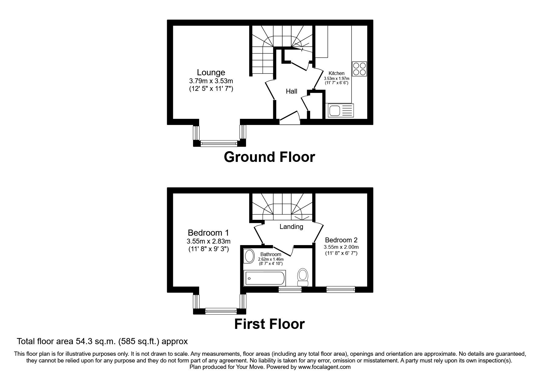 Floorplan of 2 bedroom House to rent, Ramerick Gardens, Arlesey, Bedfordshire, SG15