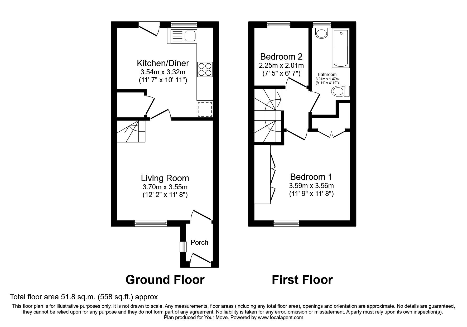Floorplan of 2 bedroom Mid Terrace House to rent, Perrymead, Luton, Bedfordshire, LU2