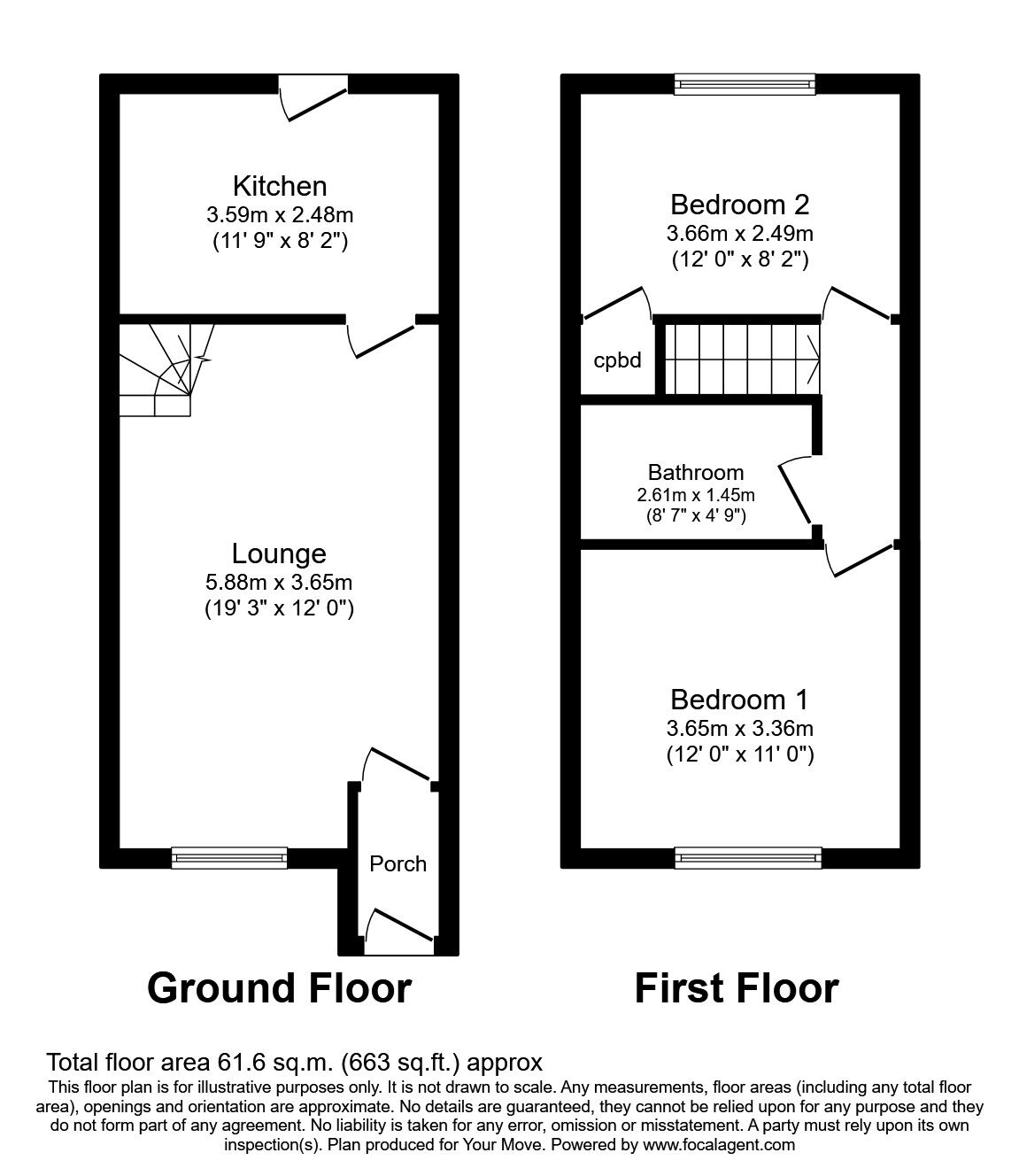 Floorplan of 2 bedroom House to rent, Keats Way, Hitchin, Hertfordshire, SG4
