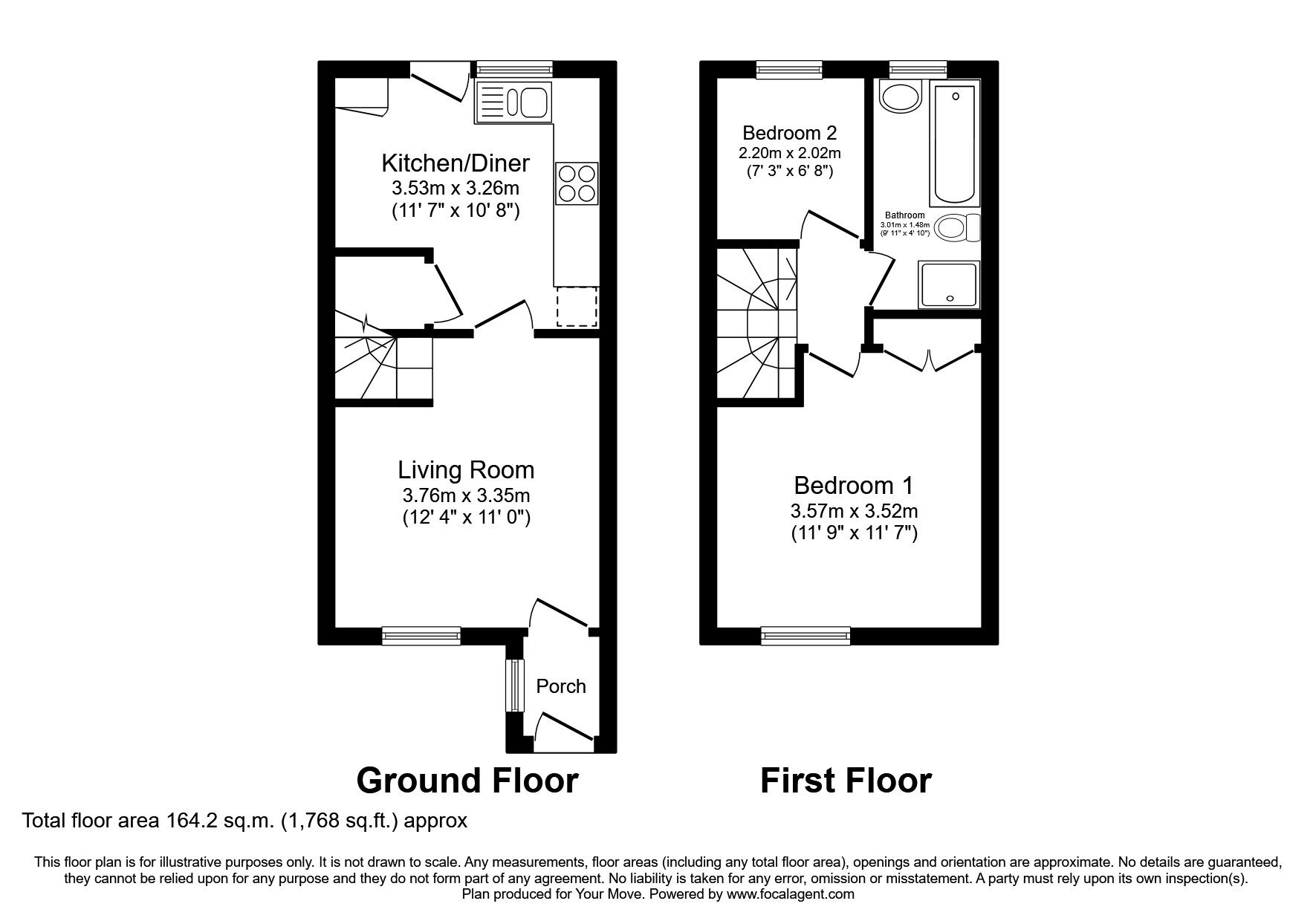 Floorplan of 2 bedroom House to rent, Cromer Way, Luton, Bedfordshire, LU2