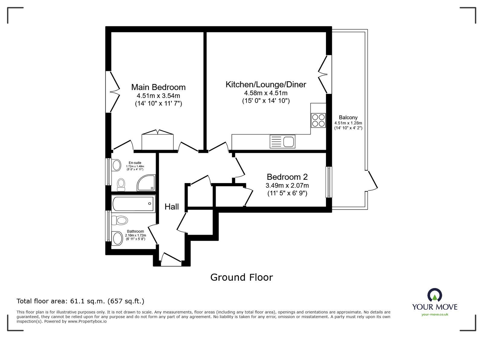 Floorplan of 2 bedroom Flat for sale, Watersmeet, Grove Road, Hertfordshire, SG4