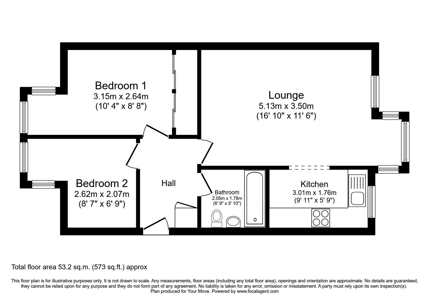 Floorplan of 2 bedroom Flat to rent, Redoubt Close, Hitchin, Hertfordshire, SG4